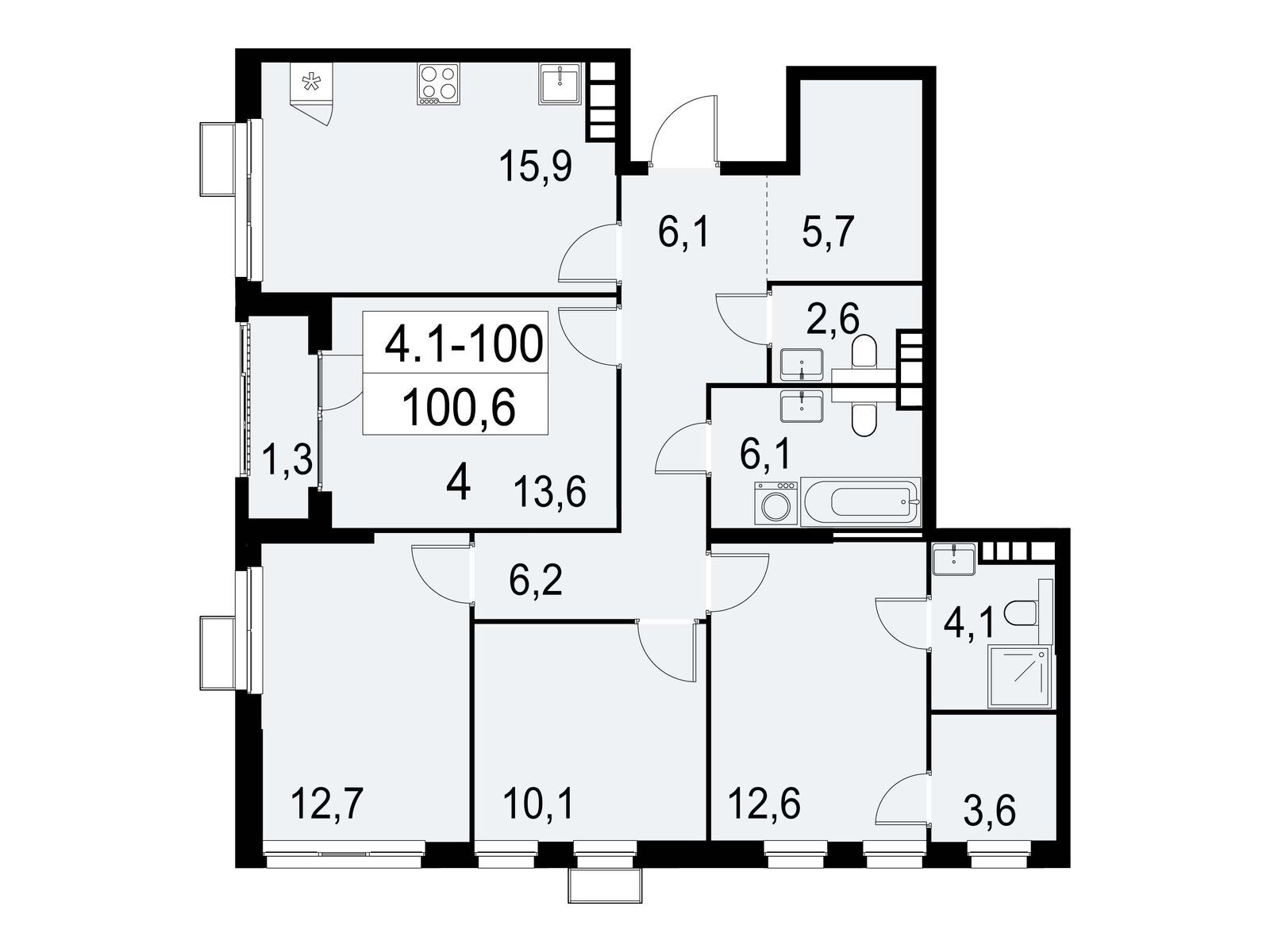 4-комнатная квартира, 100.6 кв.м, ЖК «Южные сады» 4-комнатная квартира, 100.6 кв.м, ЖК «Южные сады»