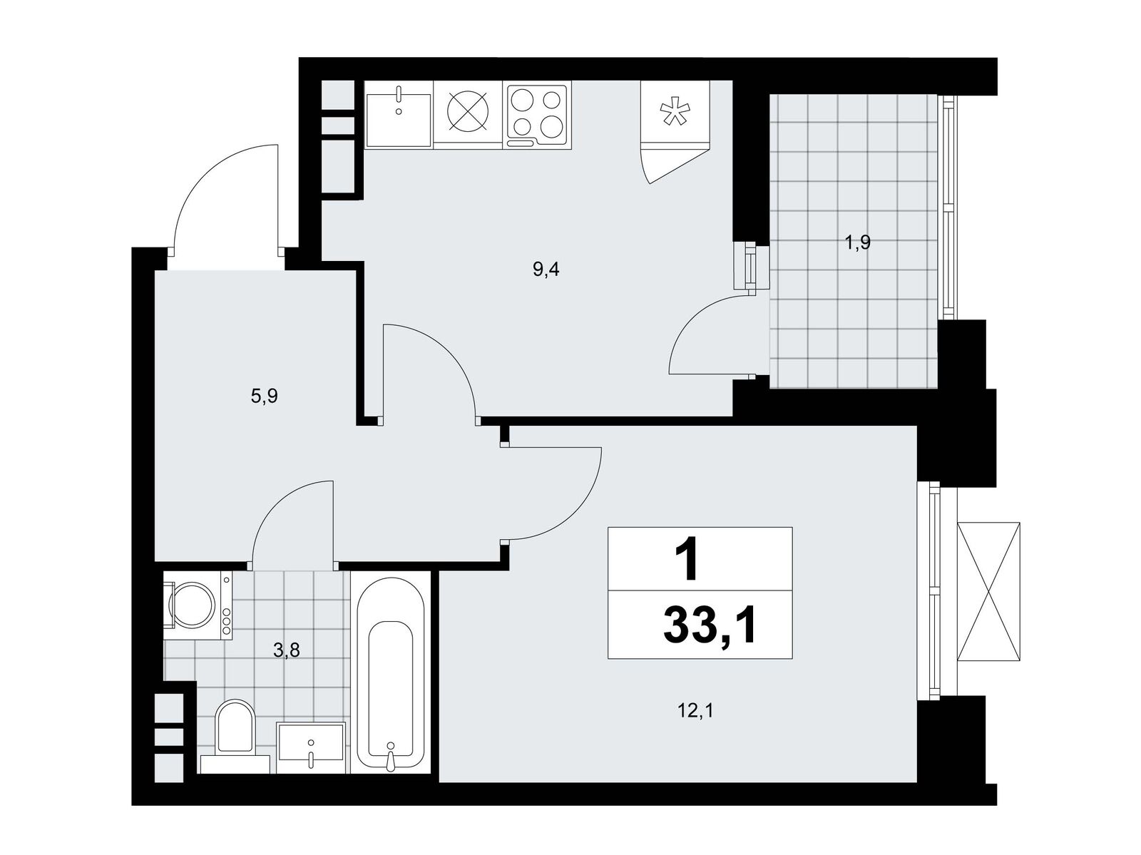 1-комнатная, 33.1 м2, ЖК «Прокшино» 1-комнатная, 33.1 м2, ЖК «Прокшино»