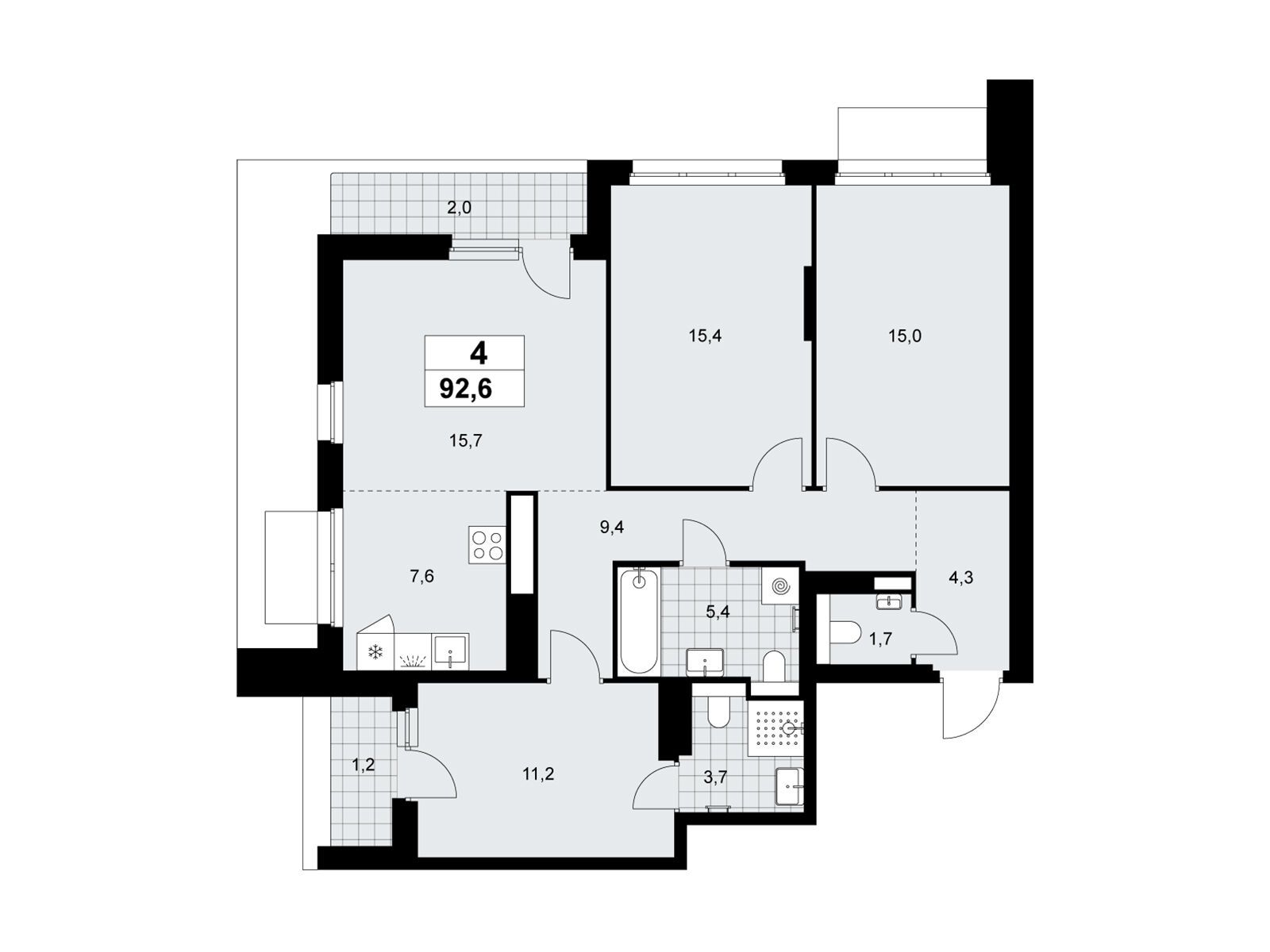 4-комнатная квартира, 92.6 кв.м, ЖК «Деснаречье» 4-комнатная квартира, 92.6 кв.м, ЖК «Деснаречье»
