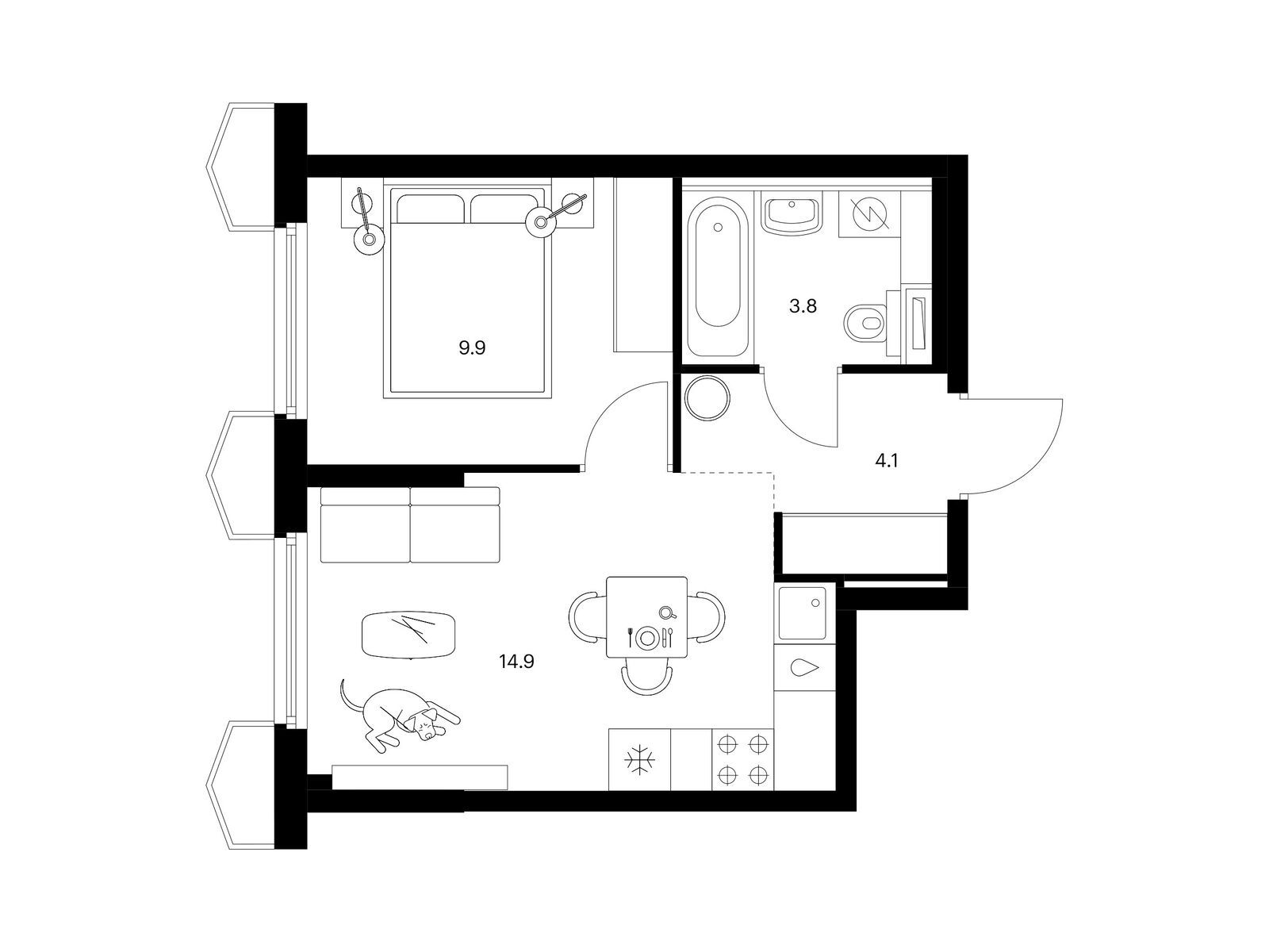 1-комнатная квартира, 32.7 кв.м, Бусиновский парк