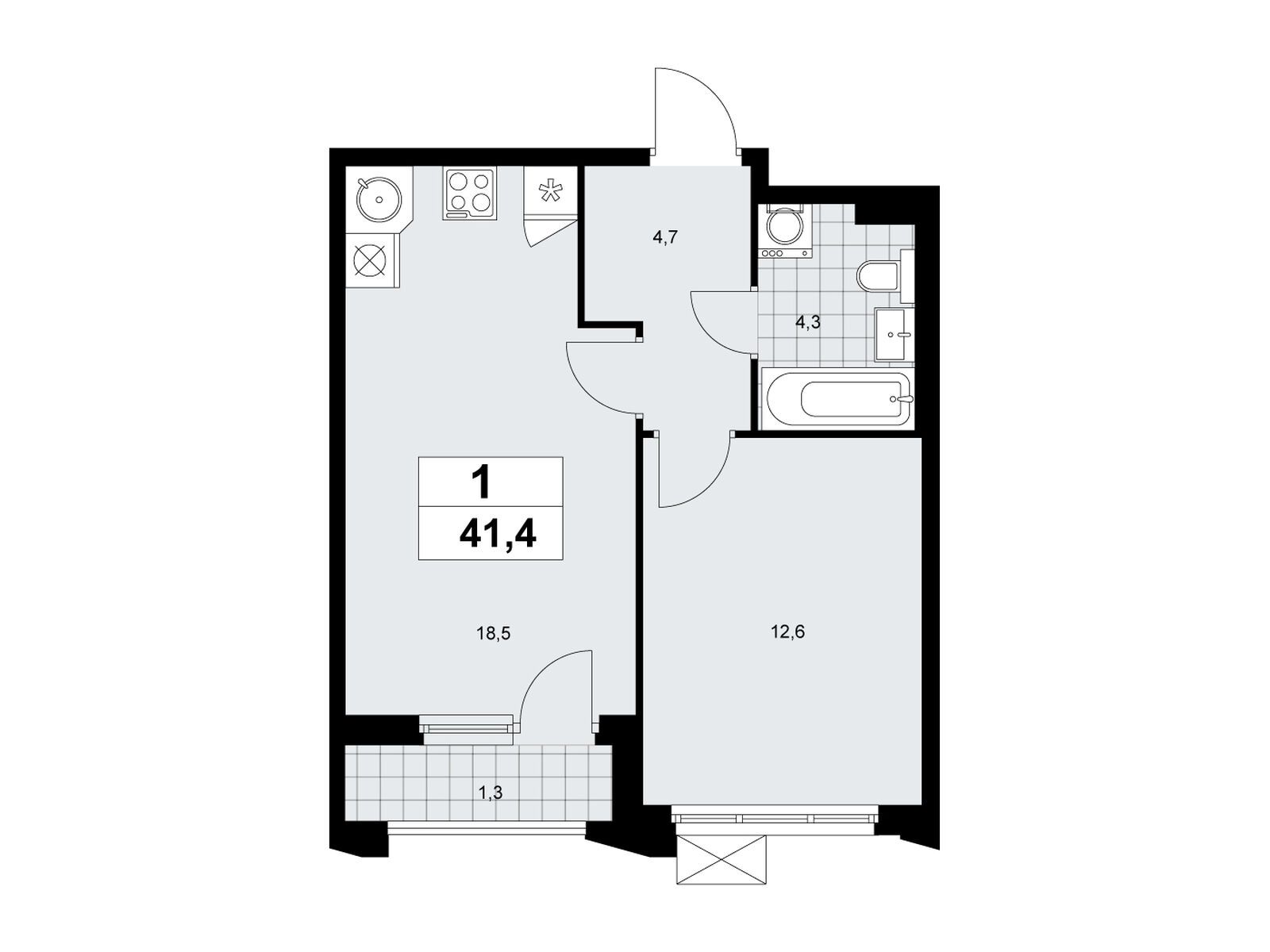1-комнатная, 41.4 м2, ЖК «Деснаречье» 1-комнатная, 41.4 м2, ЖК «Деснаречье»
