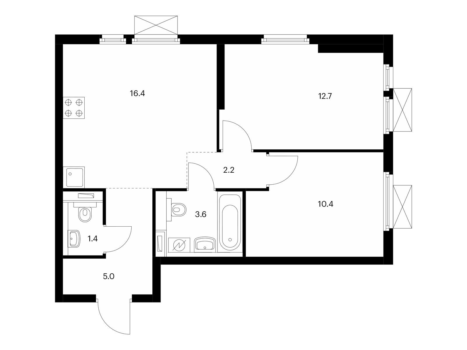 2-комнатная квартира, 51.7 кв.м, Митинский лес