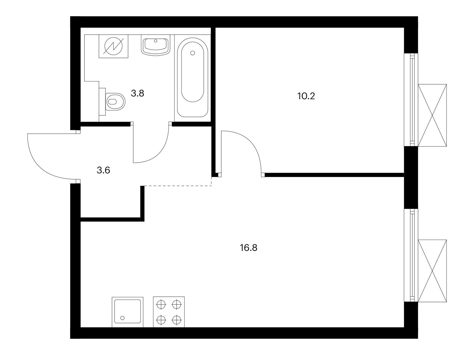 1-комнатная квартира, 34.4 кв.м, Люблинский парк