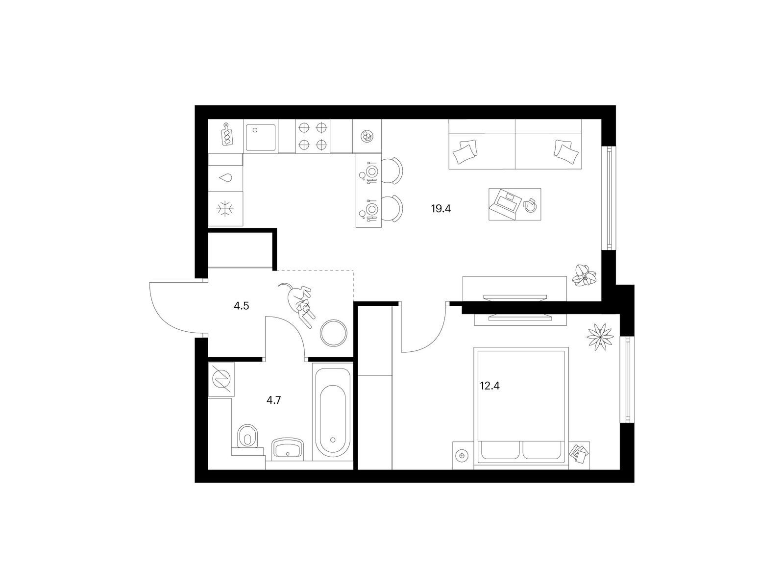 1-комнатная квартира, 41 кв.м, Кронштадтский 9