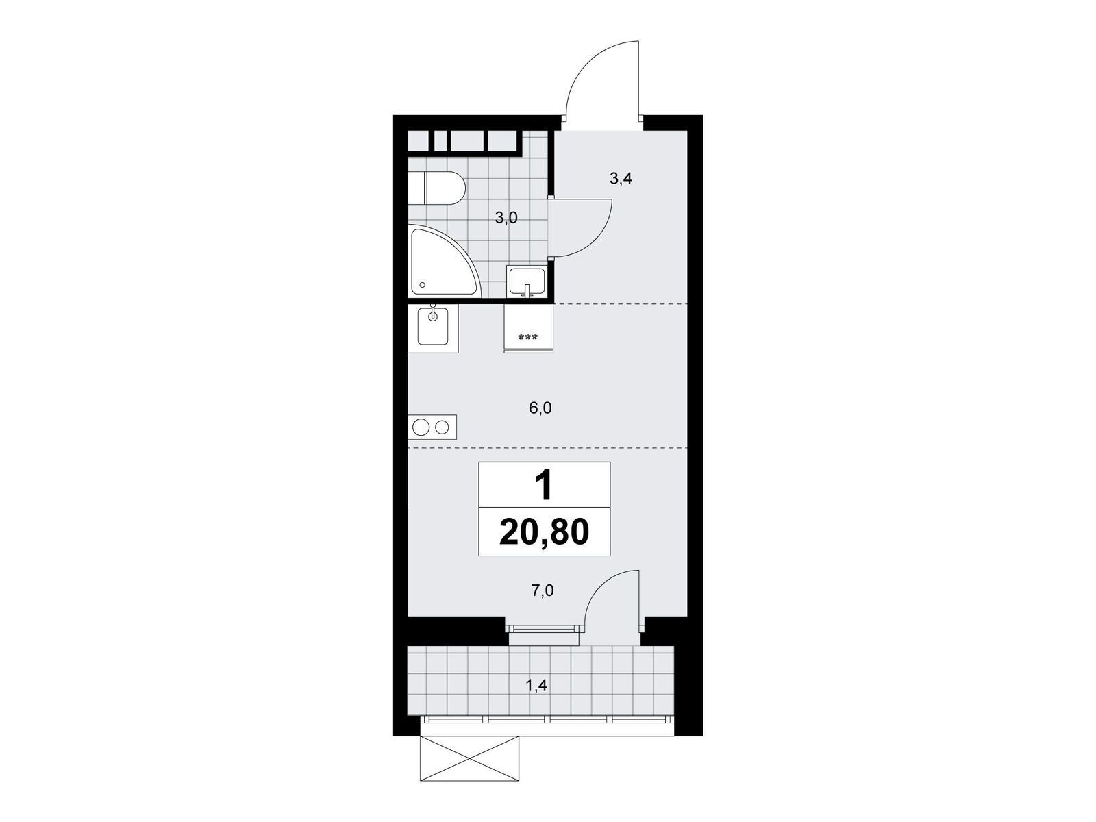 20.7 кв.м, ЖК «Бунинские Кварталы»