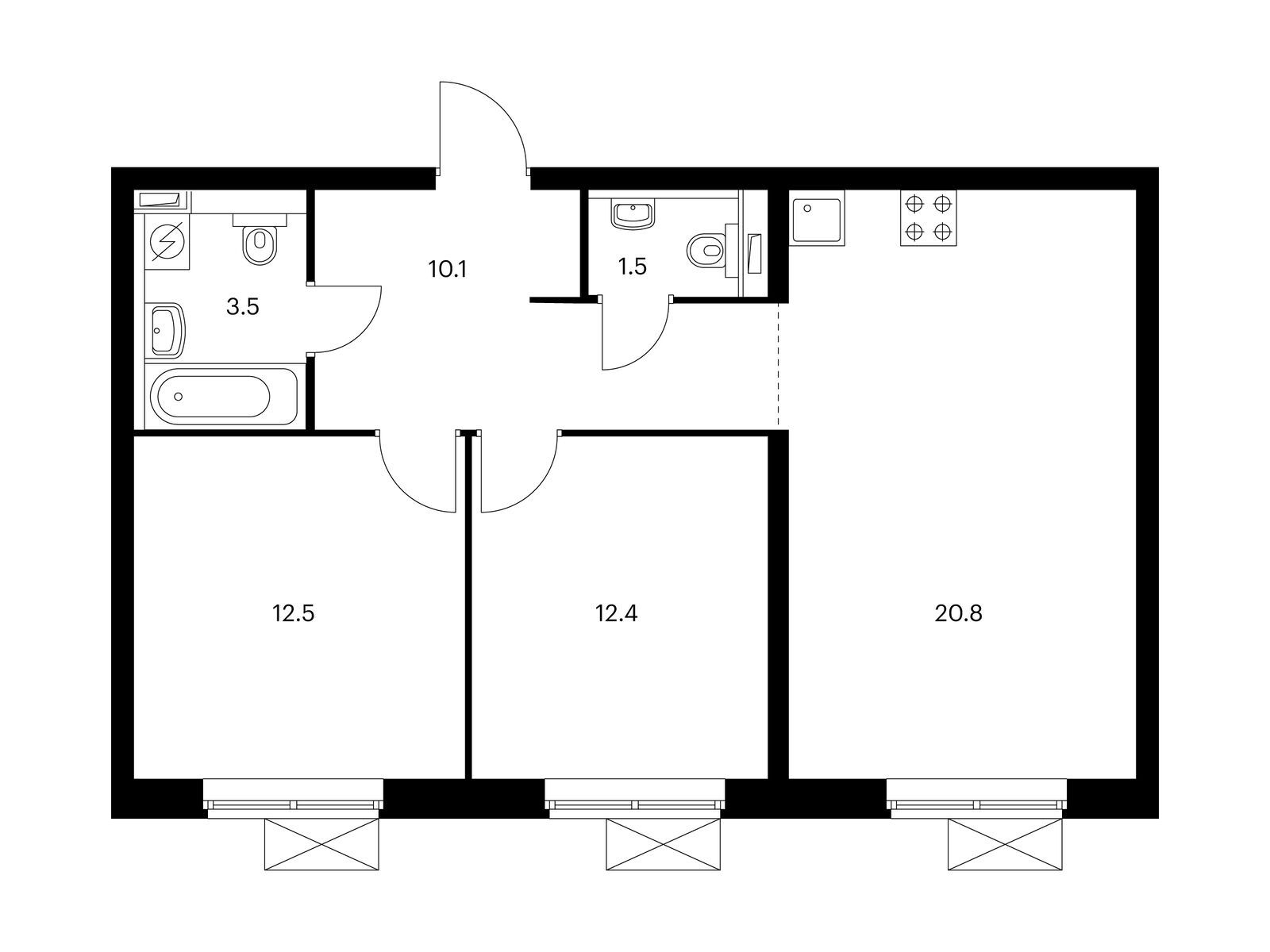 2-комнатная квартира, 60.8 кв.м, Сигнальный 16
