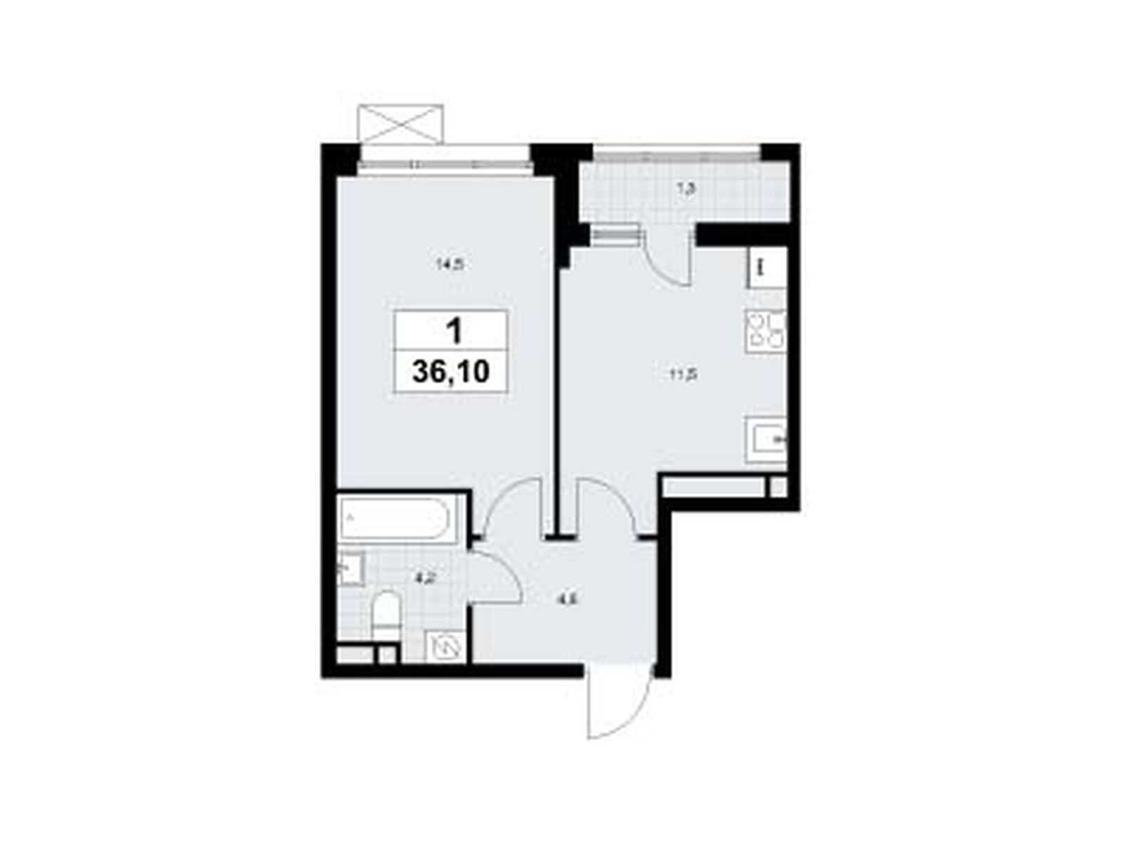1-комнатная, 36.1 м2, ЖК «Родные кварталы»