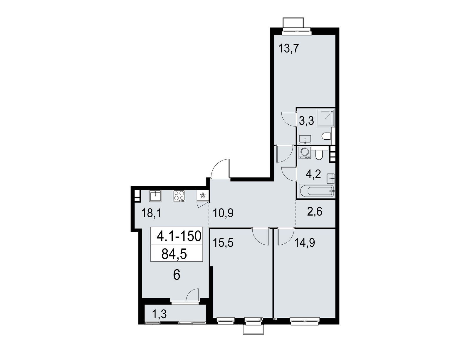 3-комнатная, 84.5 м2, ЖК «Южные сады» 3-комнатная, 84.5 м2, ЖК «Южные сады»