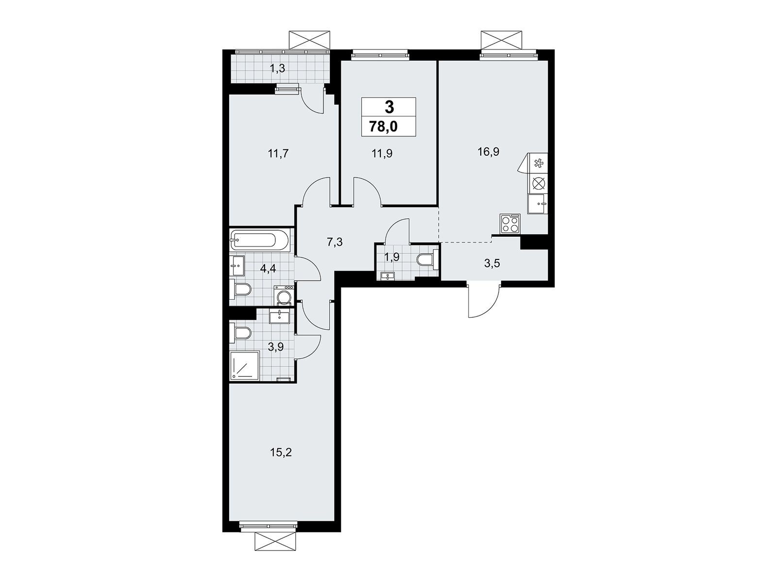 3-комнатная квартира, 77.7 кв.м, ЖК «Дзен-кварталы»