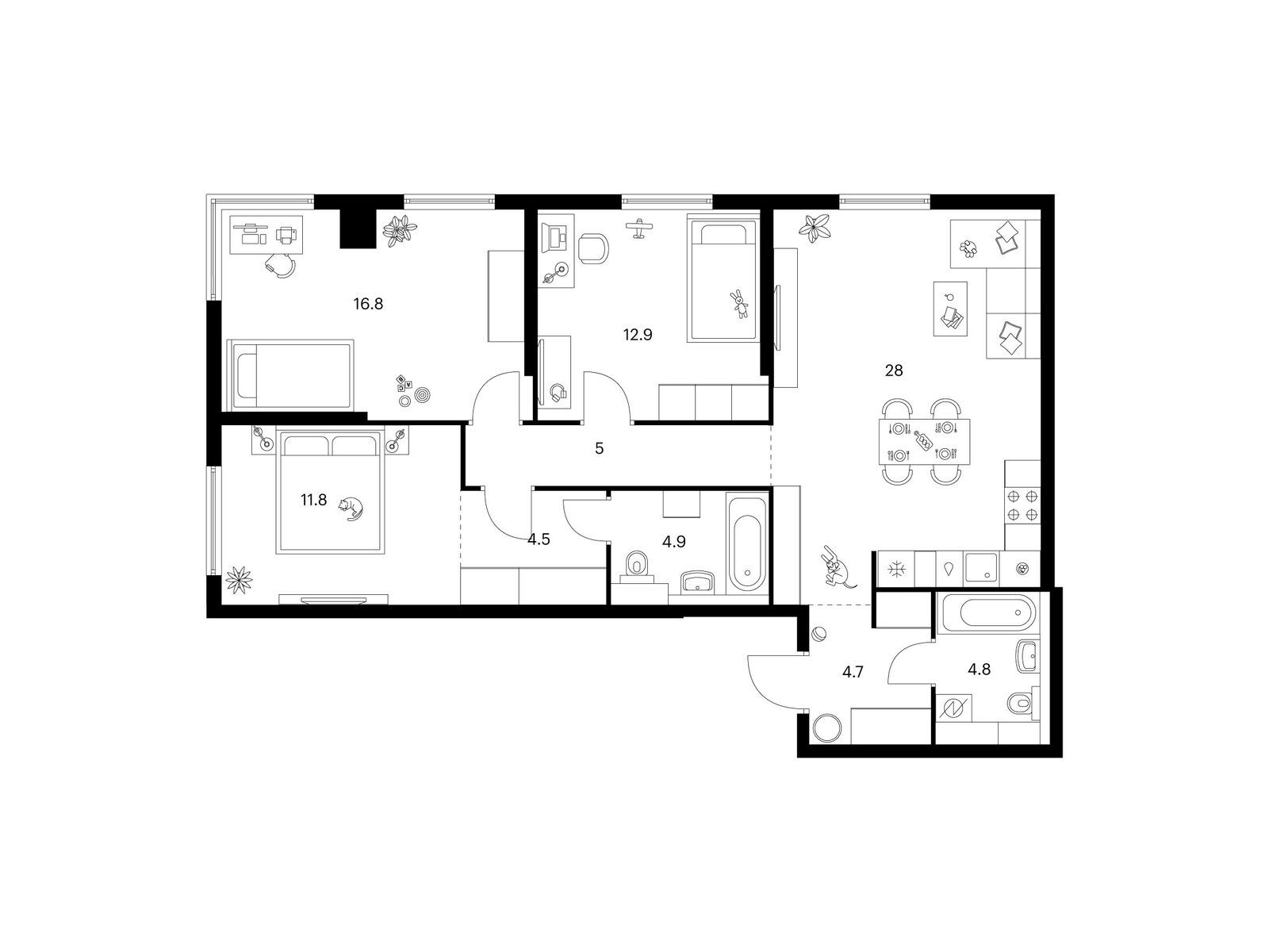 3-комнатная квартира, 93.4 кв.м, Кронштадтский 9