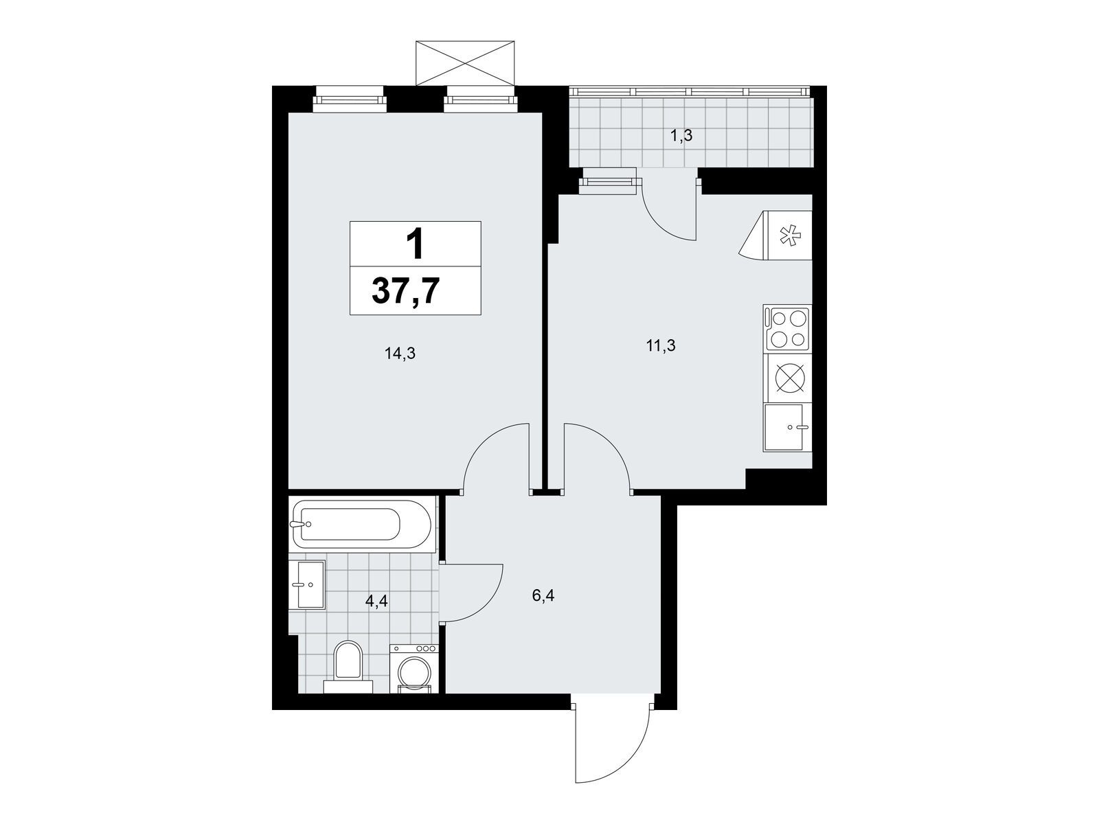 1-комнатная, 37.7 м2, ЖК «Дзен-кварталы» 1-комнатная, 37.7 м2, ЖК «Дзен-кварталы»