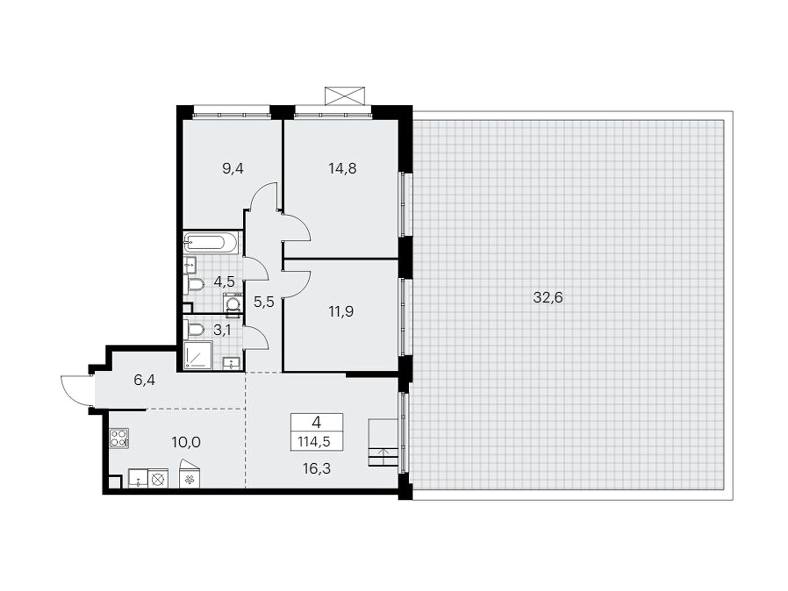 4-комнатная квартира, 114.5 кв.м, ЖК «Деснаречье» 4-комнатная квартира, 114.5 кв.м, ЖК «Деснаречье»