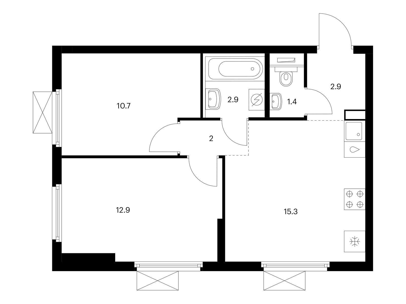 2-комнатная квартира, 48.1 кв.м, Ярославский квартал
