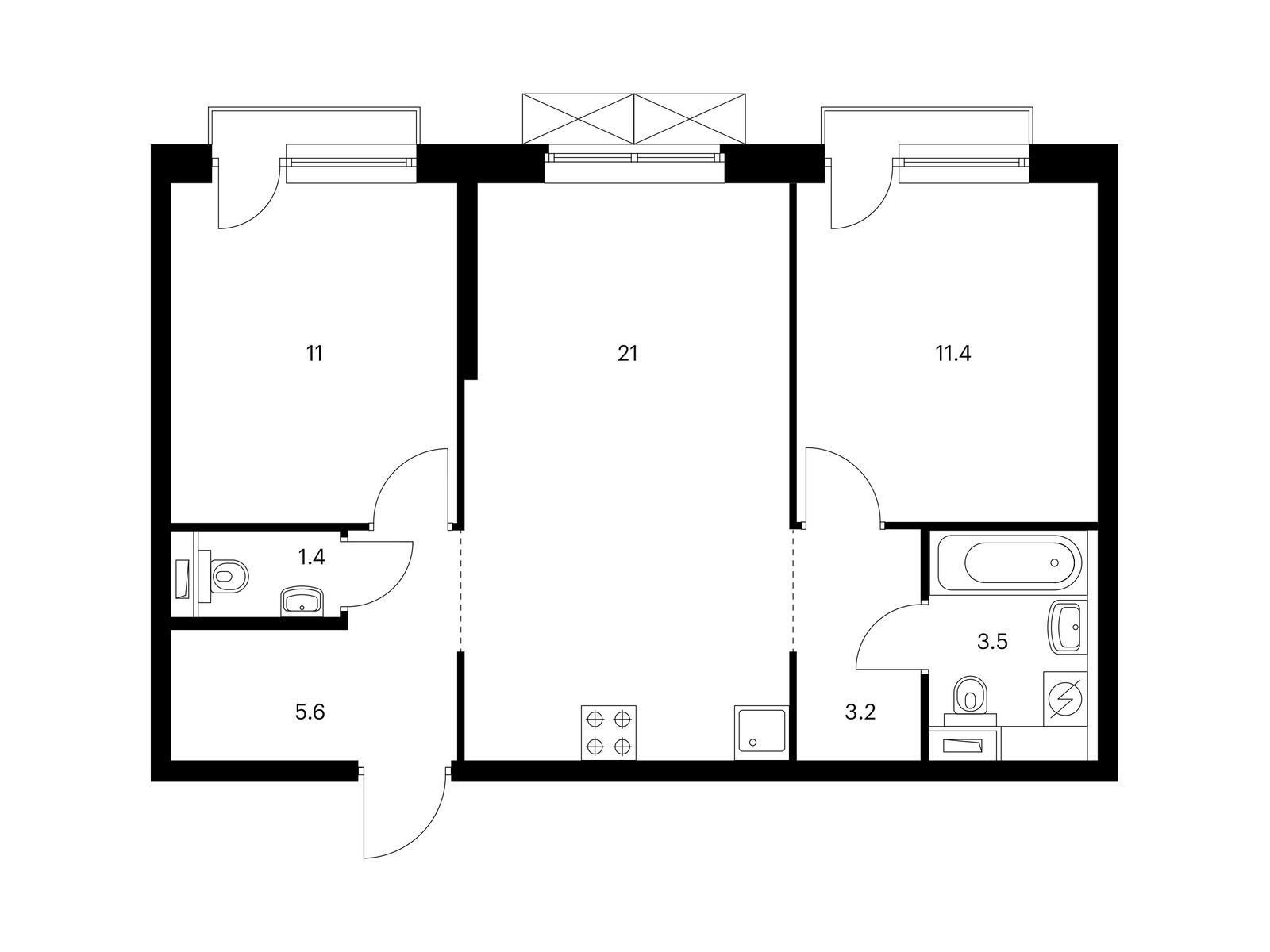2-комнатная квартира, 57.1 кв.м, Новое Очаково 2-комнатная квартира, 57.1 кв.м, Новое Очаково