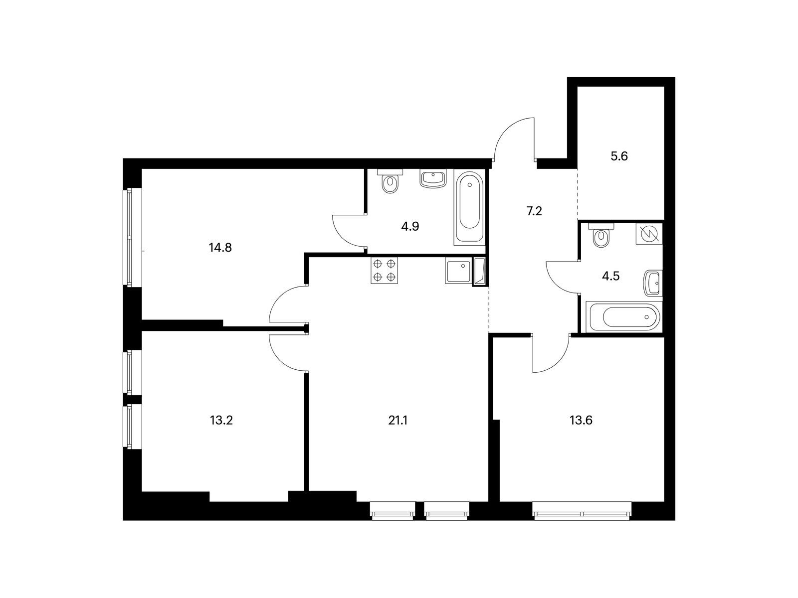 3-комнатная квартира, 85.5 кв.м, Кронштадтский 9