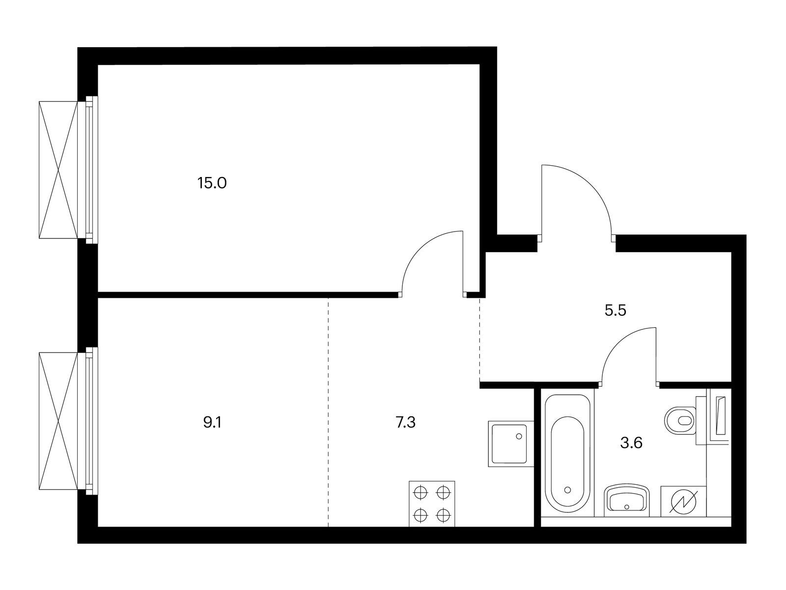 1-комнатная квартира, 40.5 кв.м, Кольская 8
