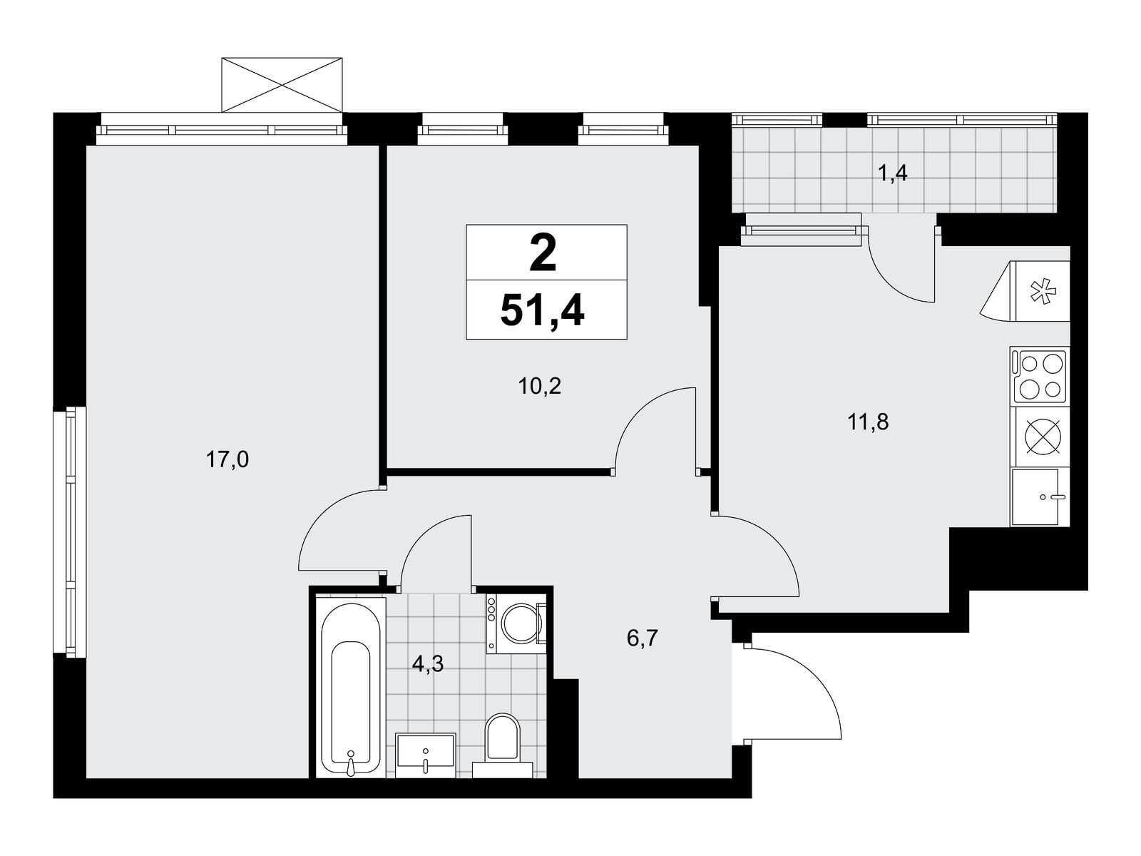 2-комнатная, 51.4 м2, ЖК «Дзен-кварталы» 2-комнатная, 51.4 м2, ЖК «Дзен-кварталы»