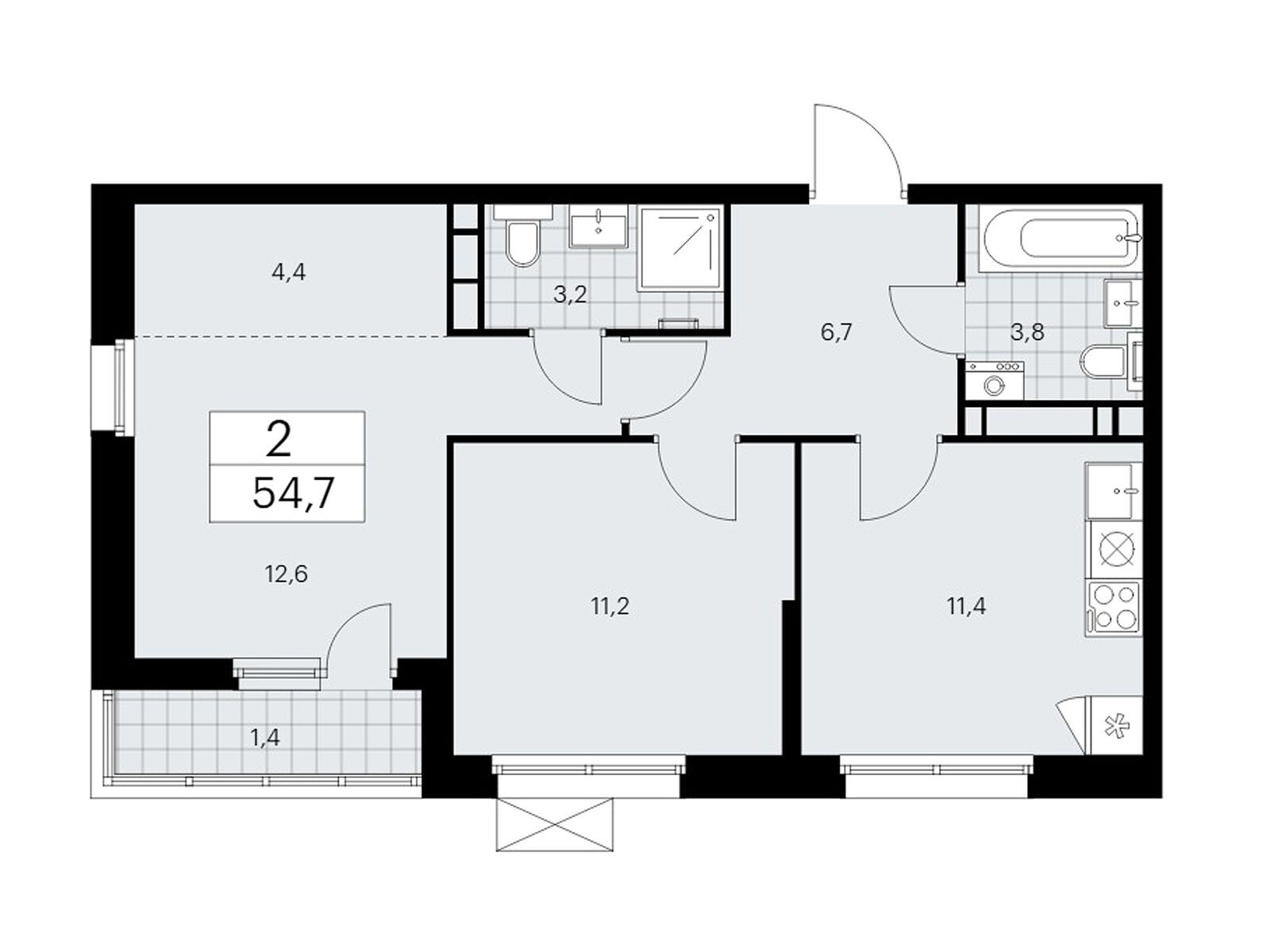 2-комнатная квартира, 54.7 кв.м, ЖК «Скандинавия» 2-комнатная квартира, 54.7 кв.м, ЖК «Скандинавия»