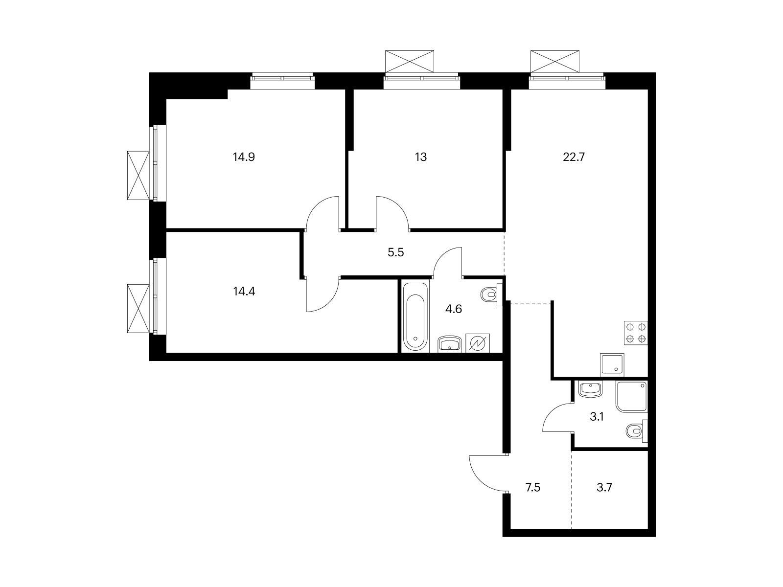 3-комнатная квартира, 89.4 кв.м, Одинцово-1