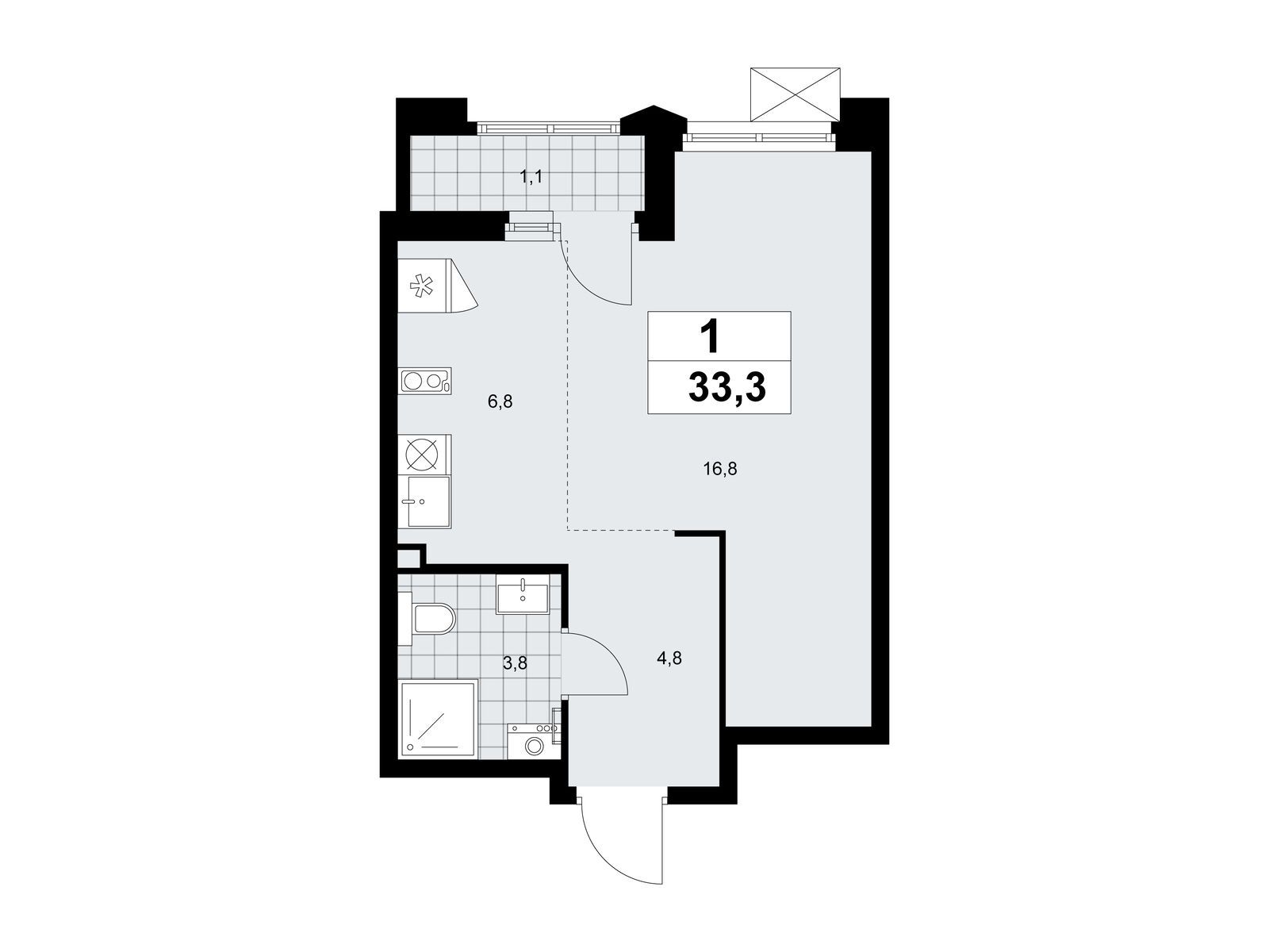 студия, 33.3 м2, ЖК «Деснаречье» студия, 33.3 м2, ЖК «Деснаречье»