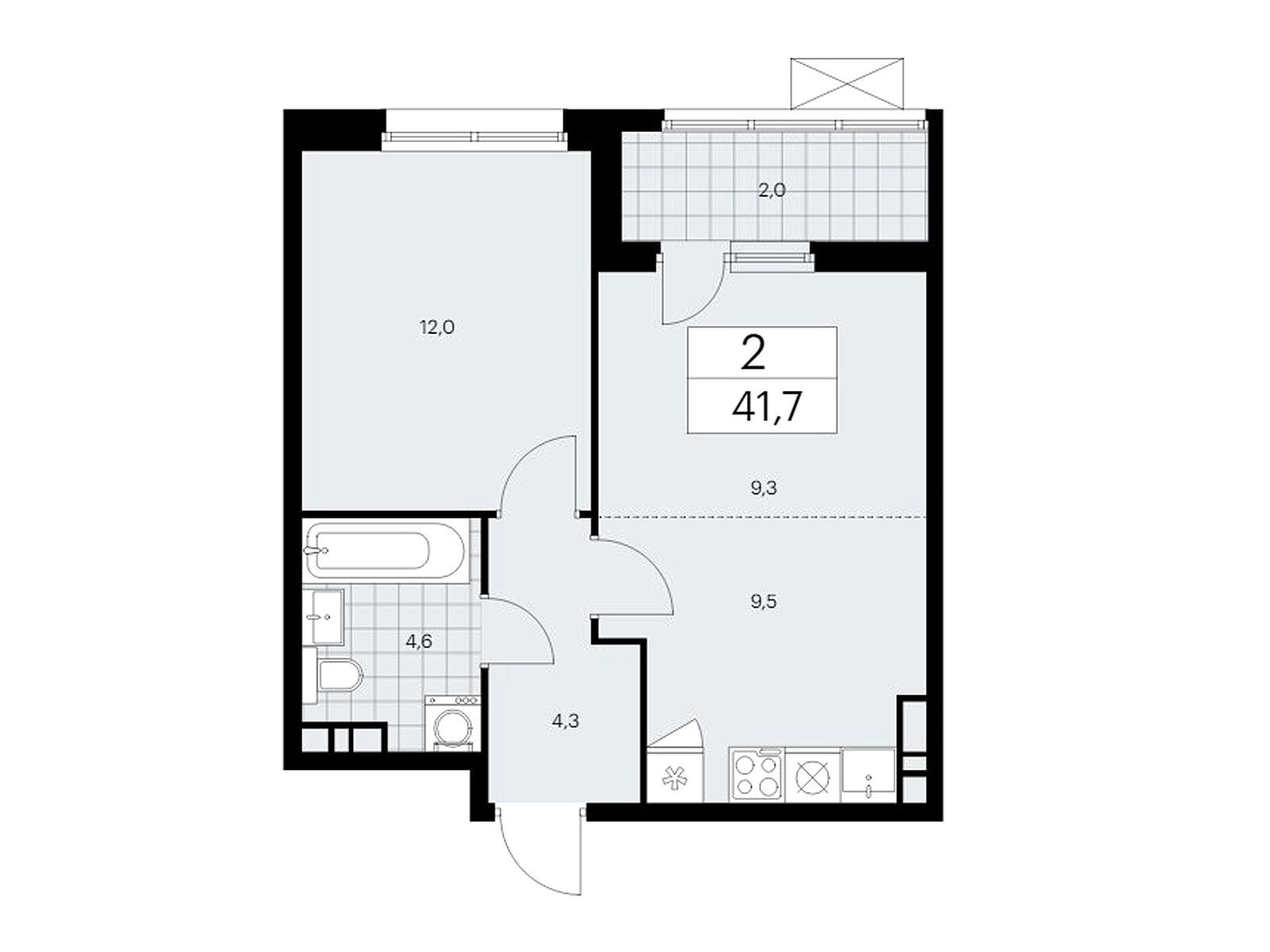 2-комнатная, 41.7 м2, ЖК «Дзен-кварталы» 2-комнатная, 41.7 м2, ЖК «Дзен-кварталы»