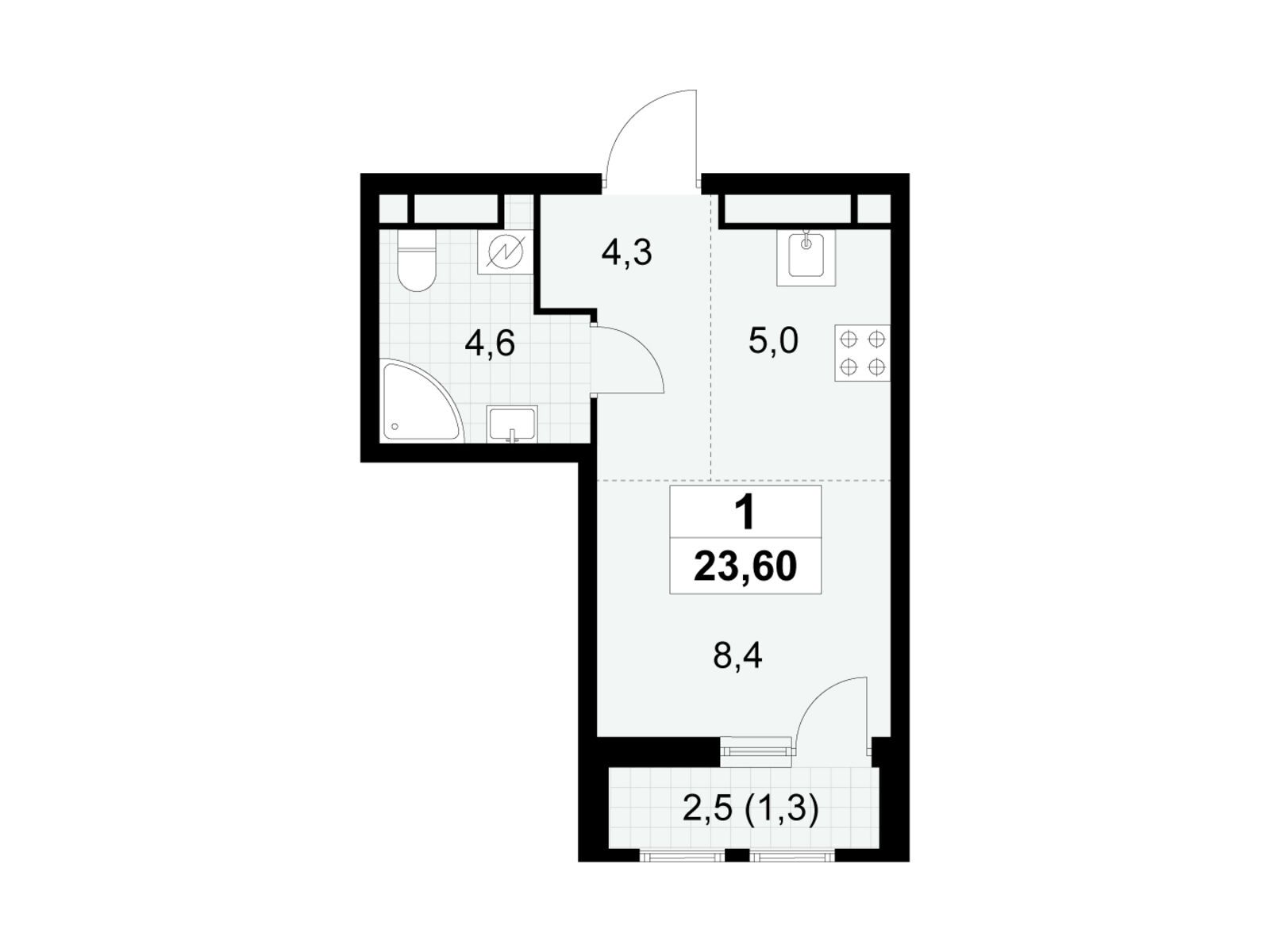 23.6 кв.м, ЖК «Южные сады» 23.6 кв.м, ЖК «Южные сады»