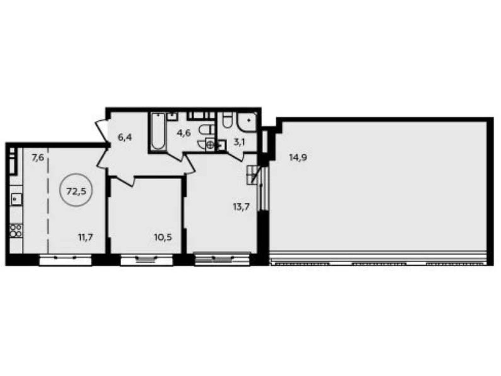 3-комнатная, 73.6 м², 10 этаж из 16, ЖК «Скандинавия»
