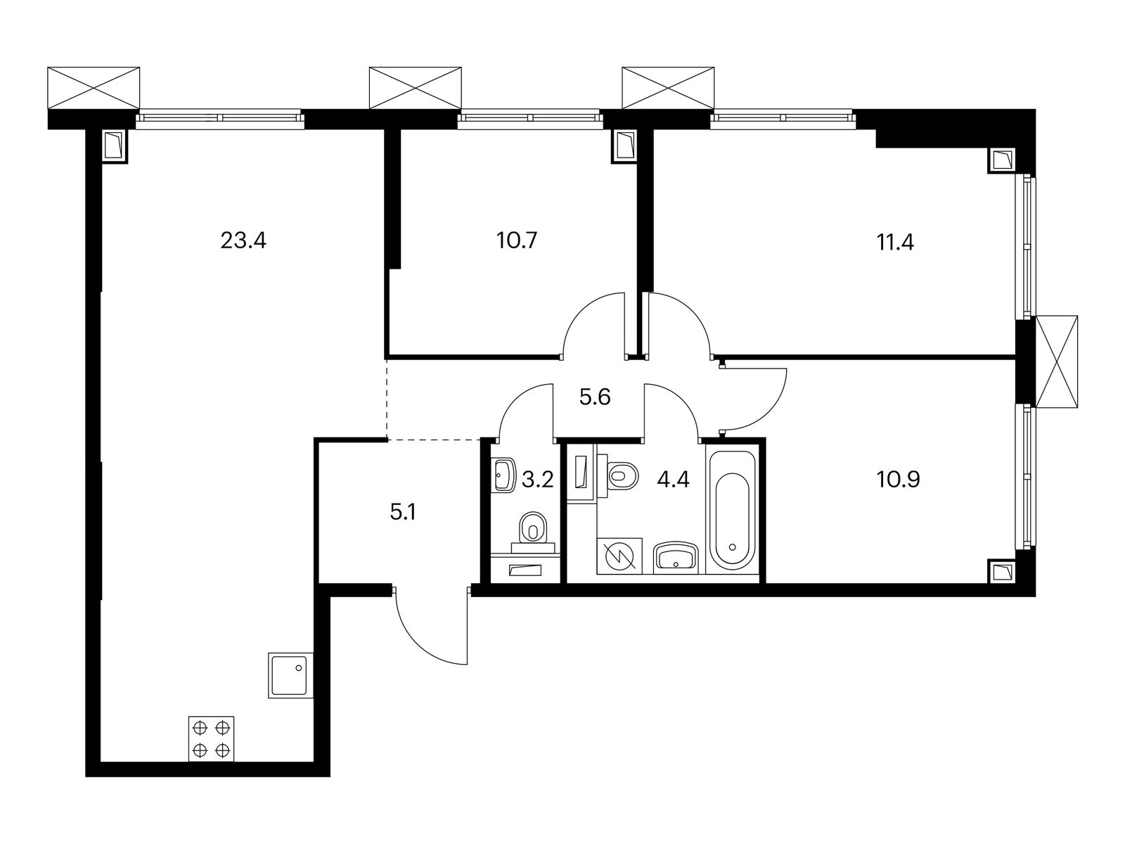 3-комнатная квартира, 80.2 кв.м, Алтуфьевское 53