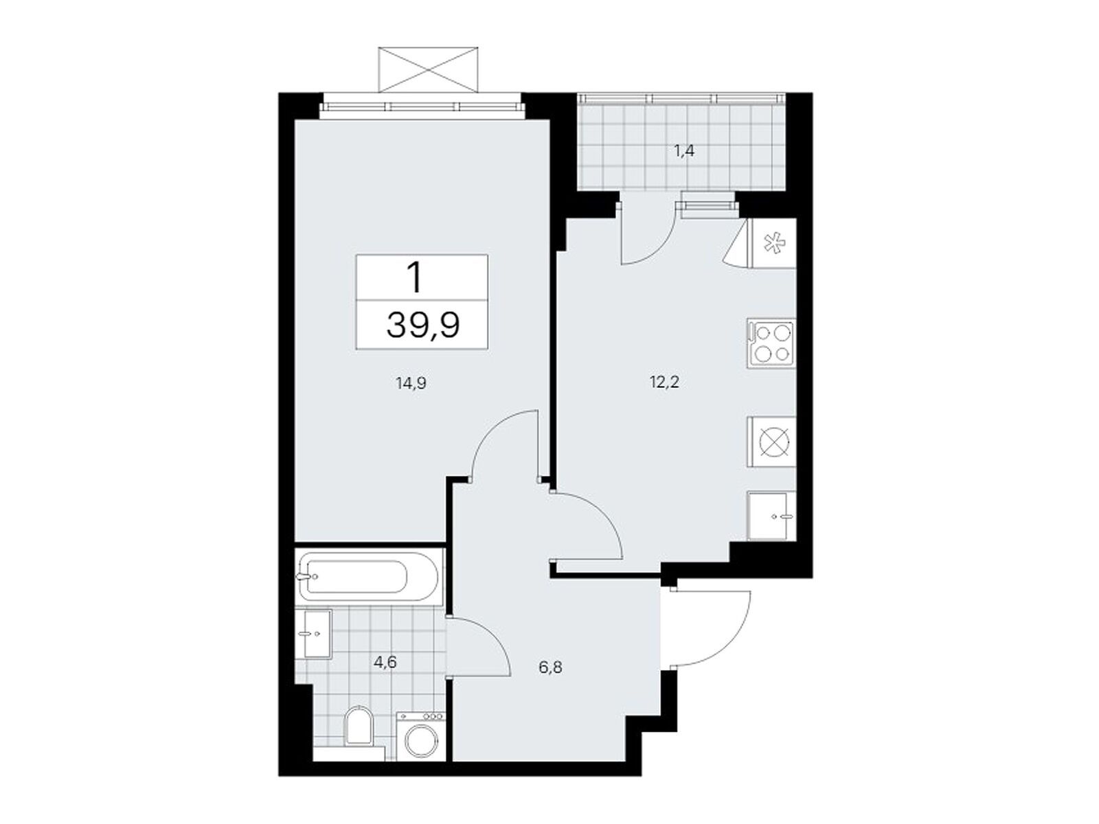 1-комнатная, 39.8 м2, ЖК «Бунинские Кварталы»