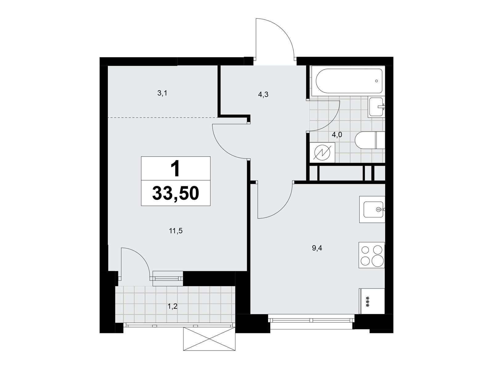 1-комнатная, 33.5 м2, ЖК «Скандинавия»