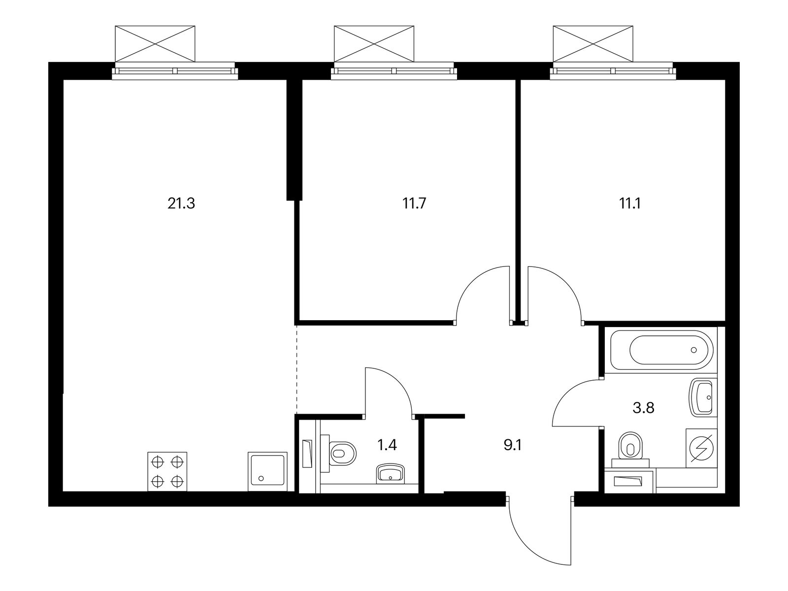 2-комнатная квартира, 58.4 кв.м, Одинцово-1