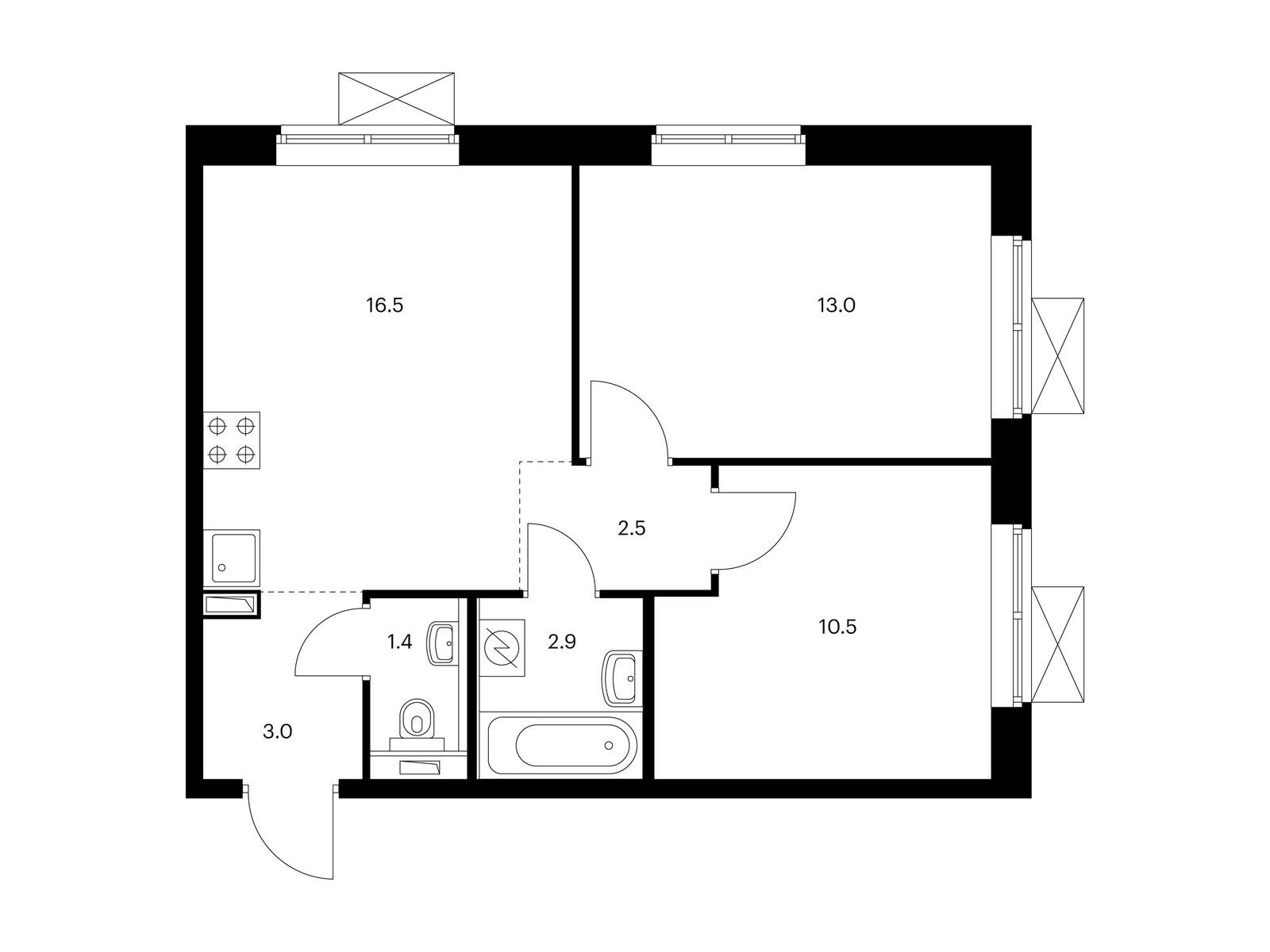 2-комнатная, 49.8 м2, Бунинские луга