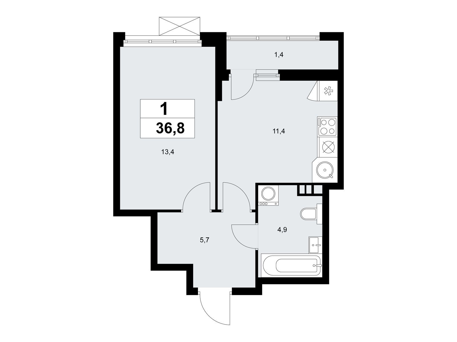 1-комнатная, 36.8 м2, ЖК «Бунинские Кварталы»