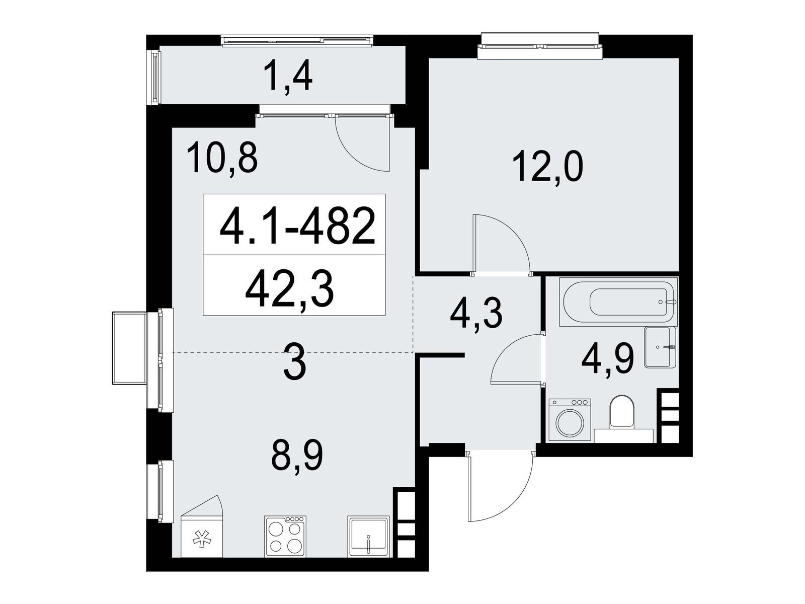 2-комнатная, 42.3 м2, ЖК «Южные сады» 2-комнатная, 42.3 м2, ЖК «Южные сады»