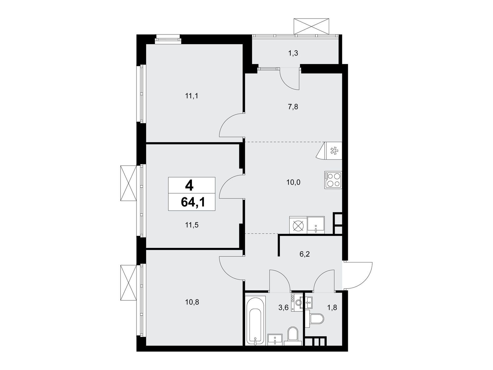 4-комнатная квартира, 63.9 кв.м, ЖК «Деснаречье»