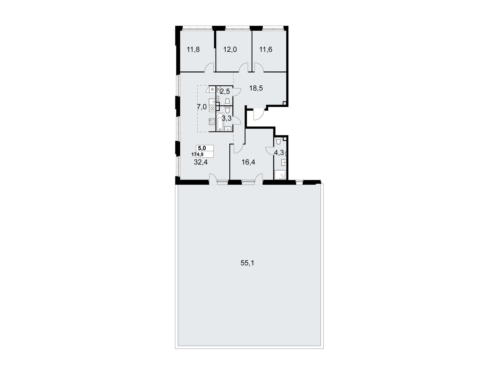 5-комнатная квартира, 174.9 кв.м, ЖК «Дзен-кварталы»