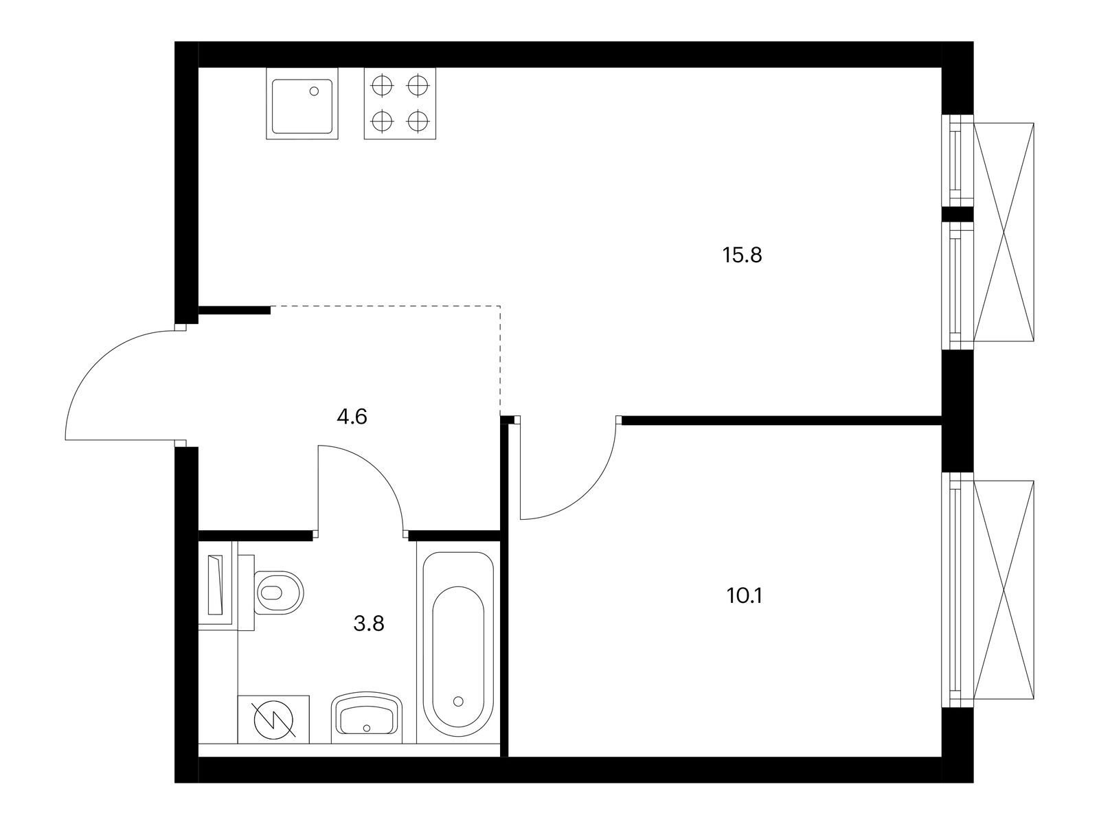 1-комнатная квартира, 34.3 кв.м, Кольская 8