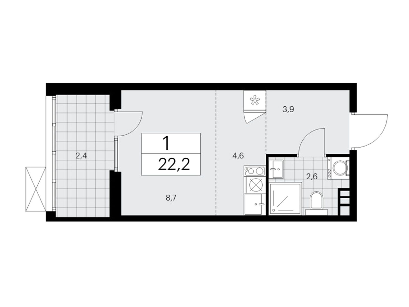 студия, 22.2 м2, ЖК «Деснаречье» студия, 22.2 м2, ЖК «Деснаречье»