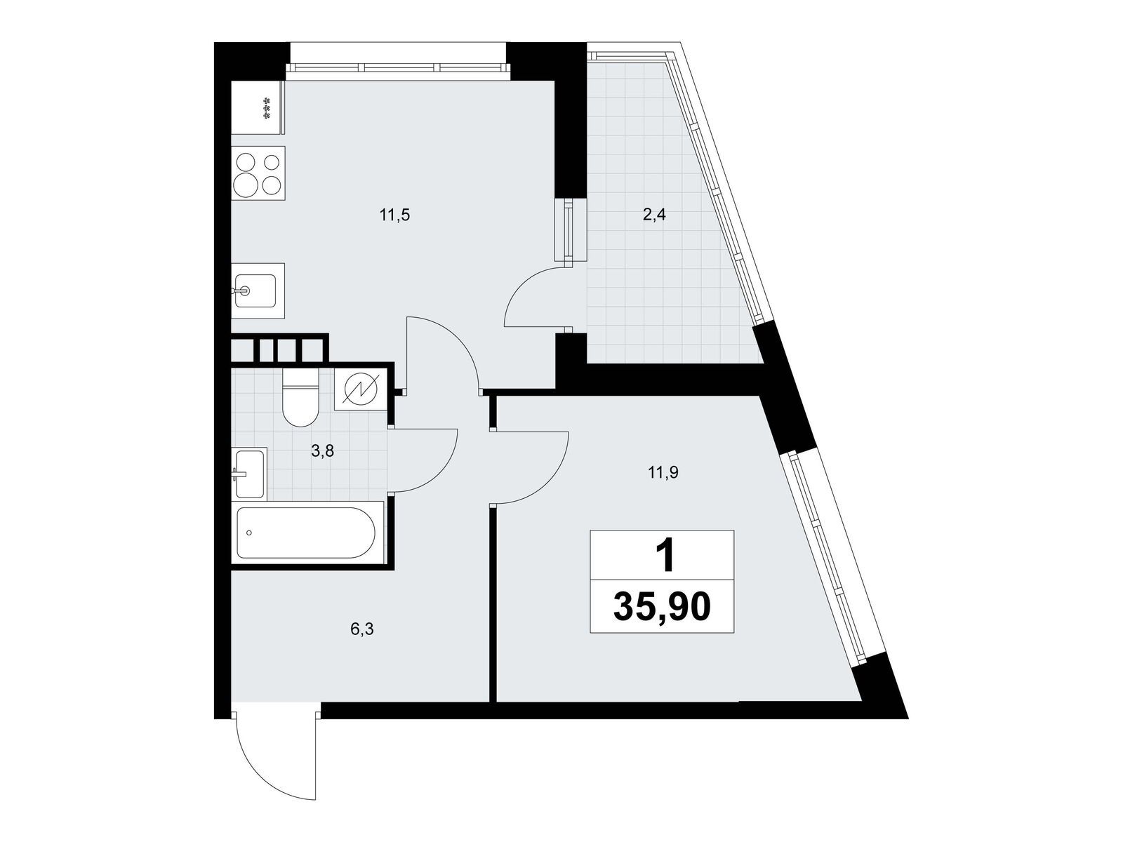 1-комнатная квартира, 35.8 кв.м, ЖК «Родные кварталы» 1-комнатная квартира, 35.8 кв.м, ЖК «Родные кварталы»