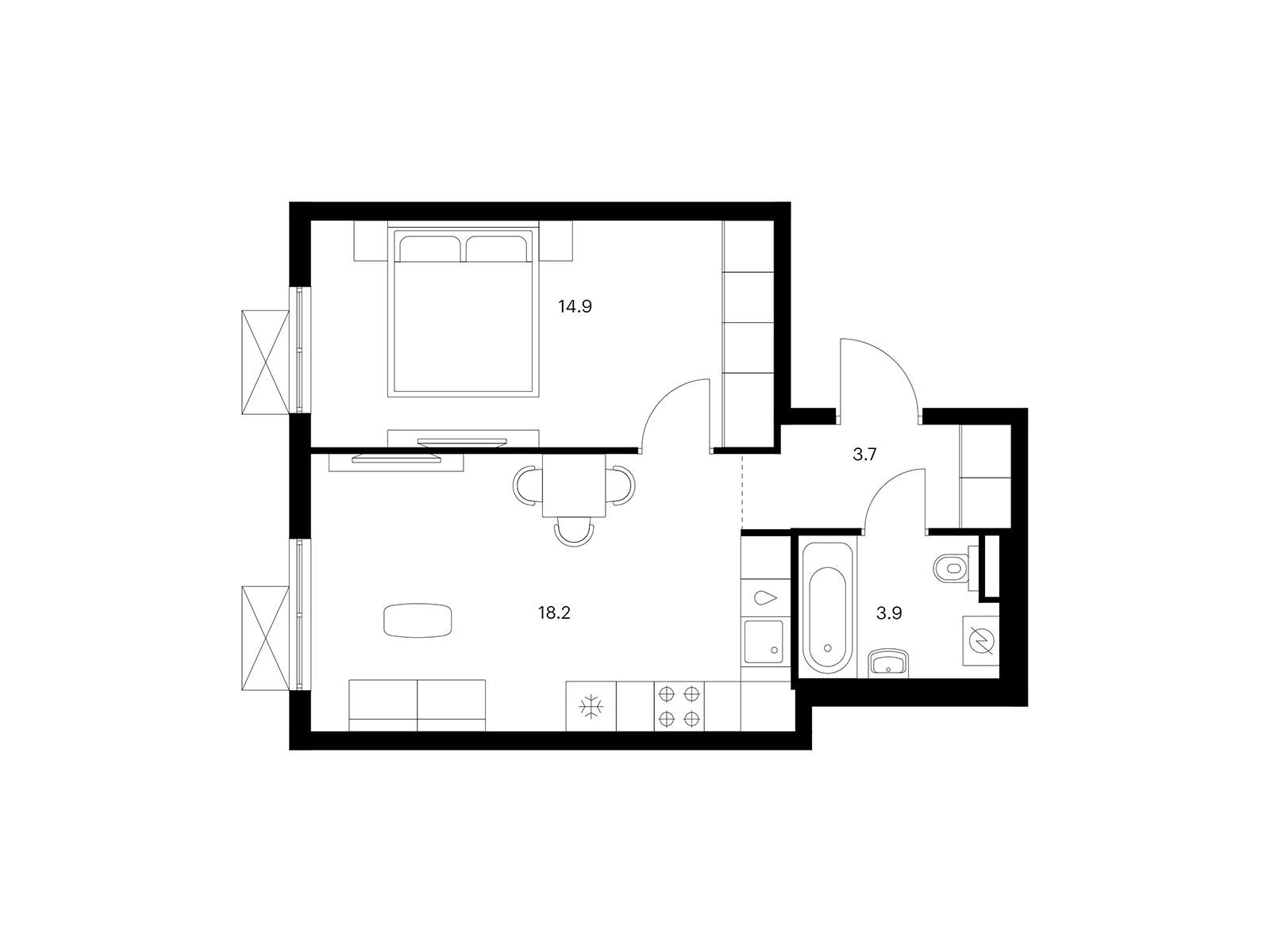 1-комнатная квартира, 40.7 кв.м, Волжский парк