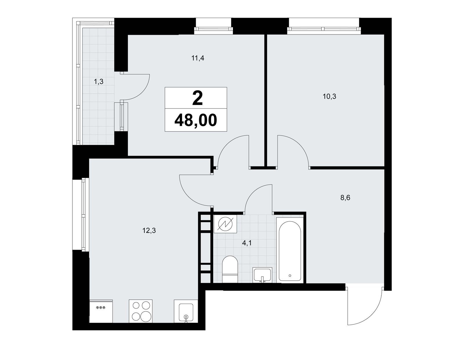 2-комнатная, 48 м2, ЖК «Родные кварталы» 2-комнатная, 48 м2, ЖК «Родные кварталы»