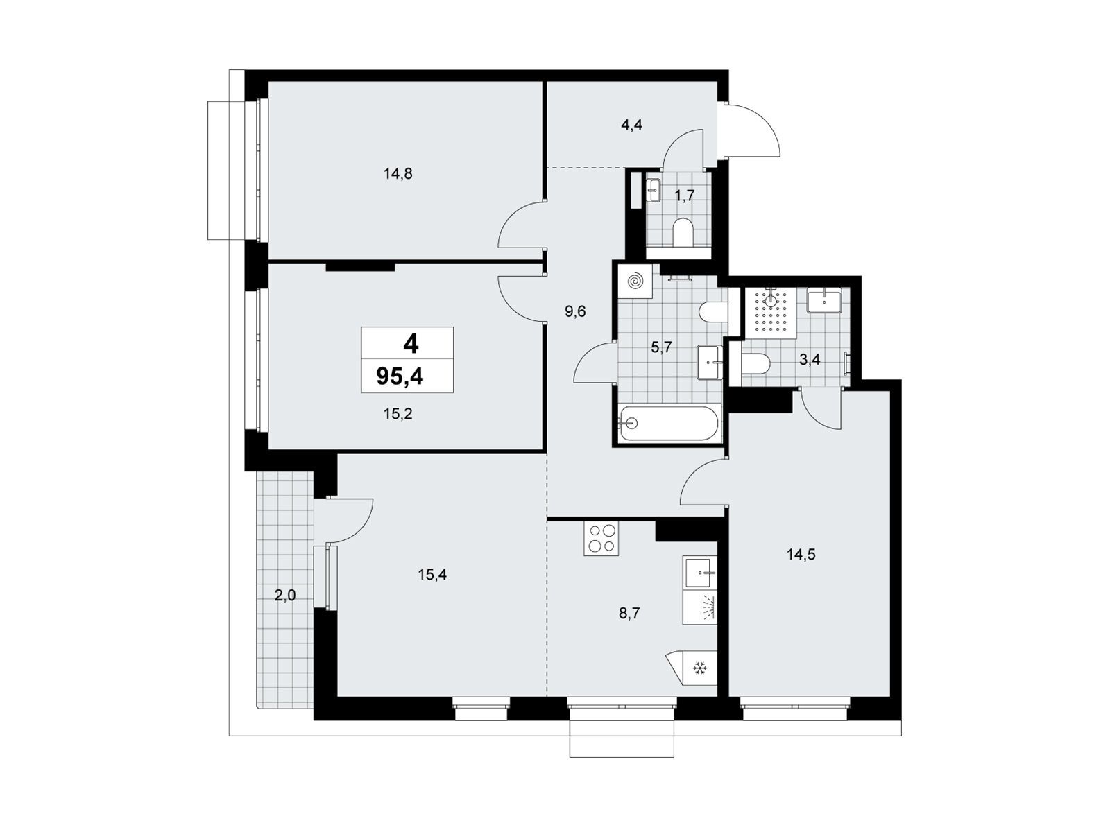 4-комнатная квартира, 95.4 кв.м, ЖК «Деснаречье» 4-комнатная квартира, 95.4 кв.м, ЖК «Деснаречье»