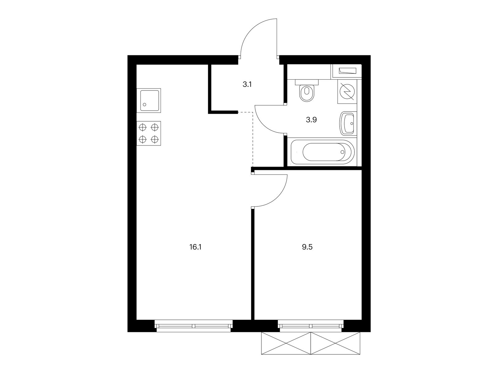 1-комнатная квартира, 32.6 кв.м, Руставели 14