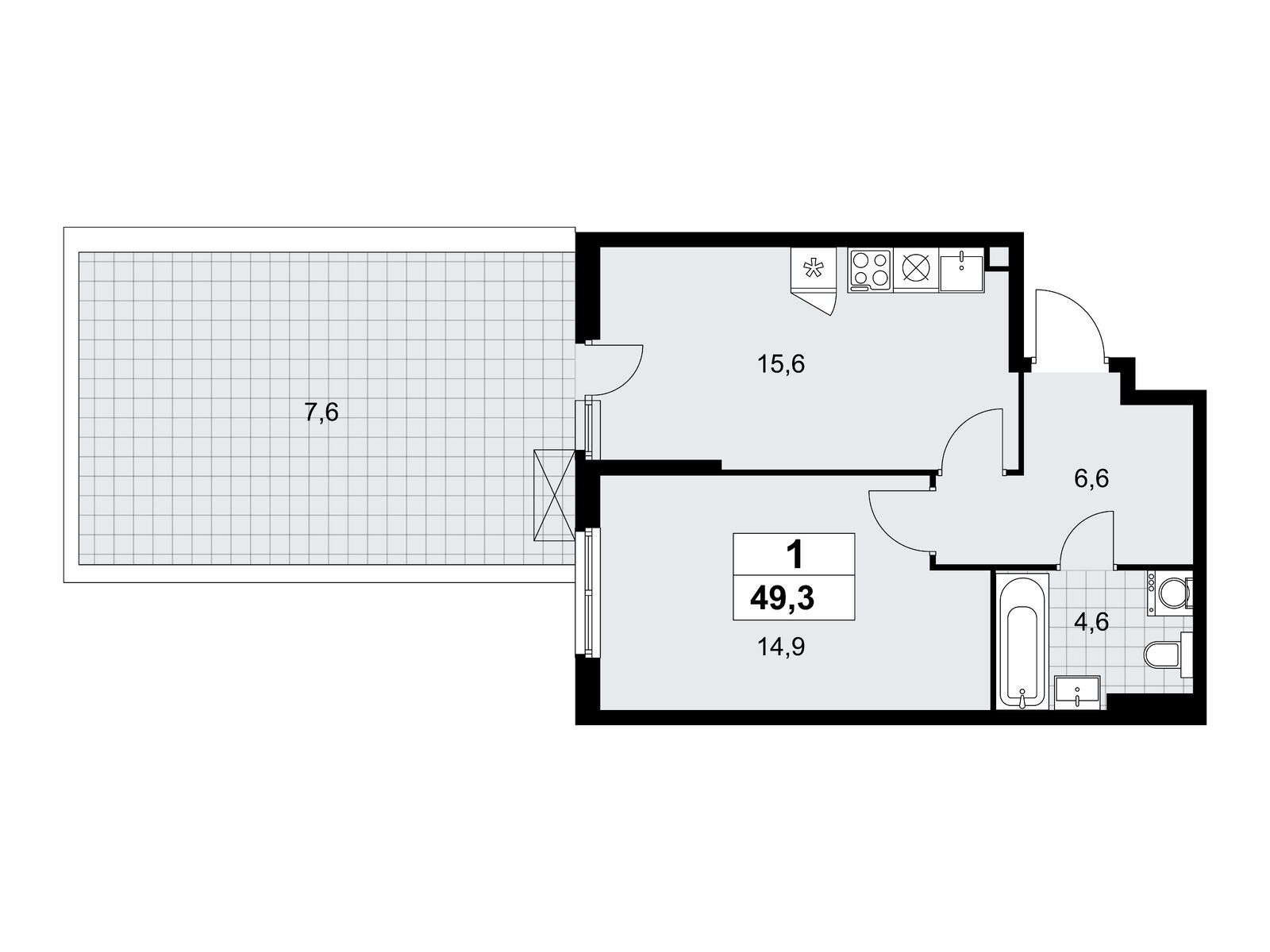 1-комнатная, 49.3 м2, ЖК «Дзен-кварталы» 1-комнатная, 49.3 м2, ЖК «Дзен-кварталы»
