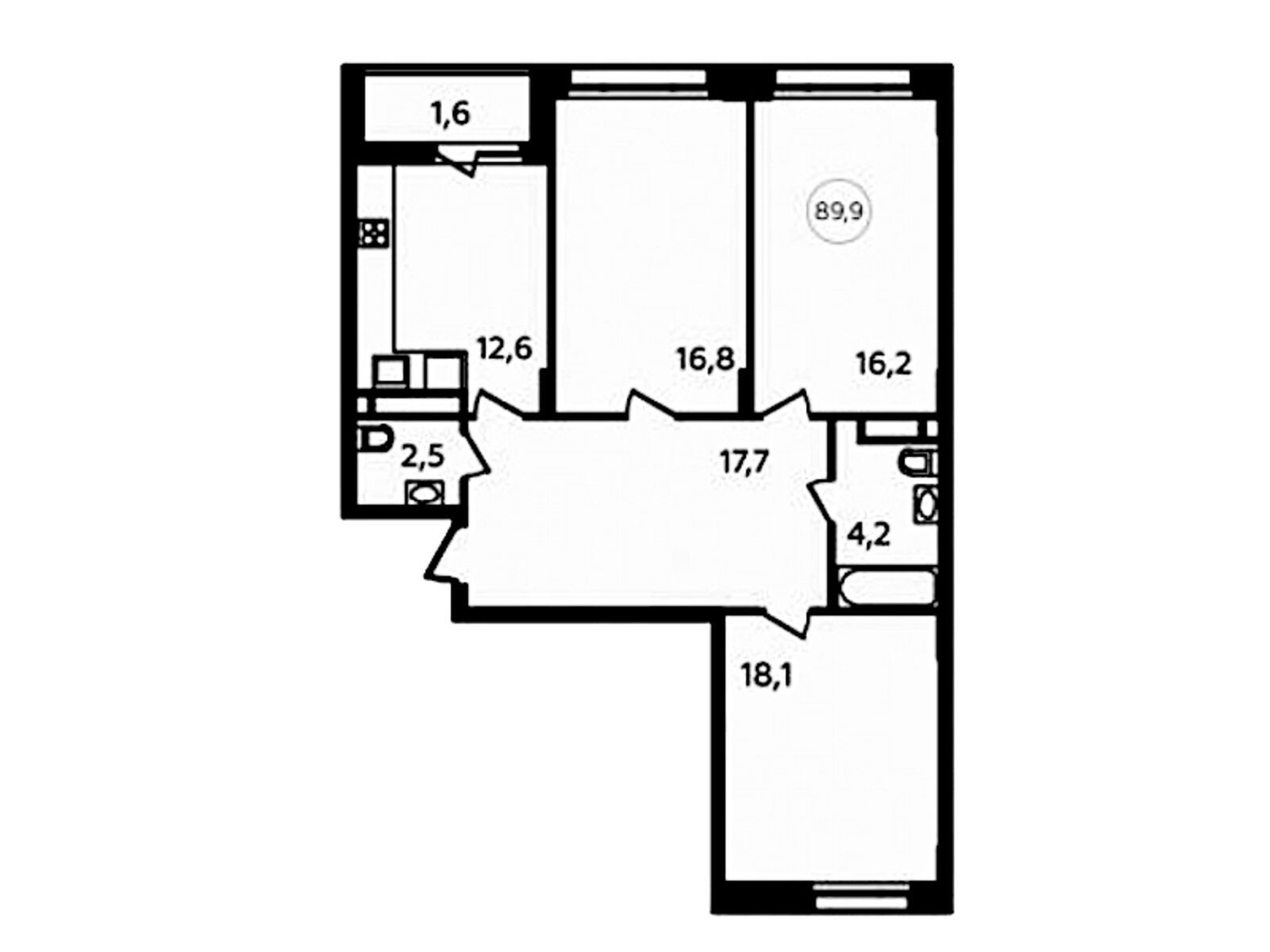 3-комнатная квартира, 89.6 кв.м, ЖК «Скандинавия»