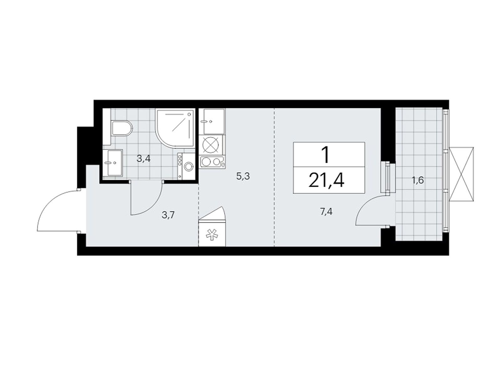 21.4 кв.м, ЖК «Бунинские Кварталы» 21.4 кв.м, ЖК «Бунинские Кварталы»