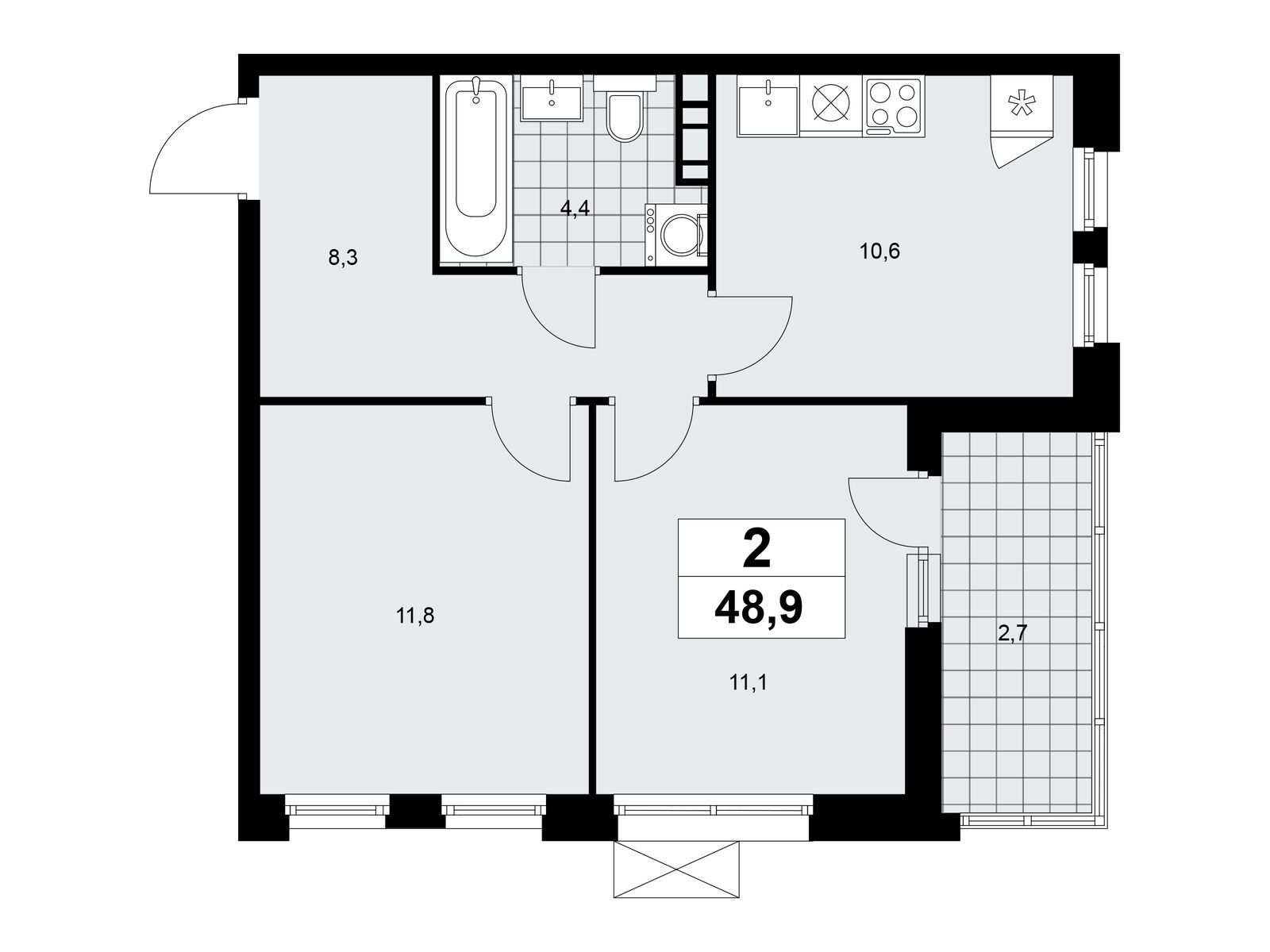 2-комнатная, 48.9 м2, ЖК «Скандинавия» 2-комнатная, 48.9 м2, ЖК «Скандинавия»