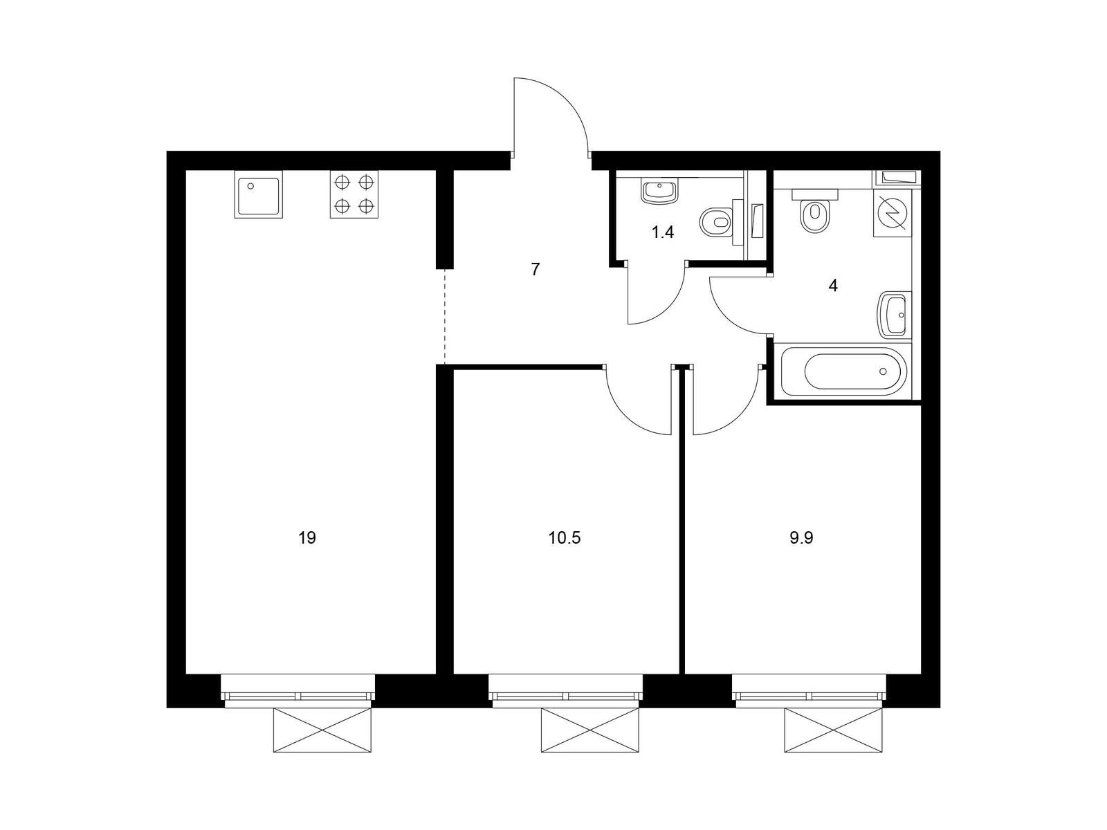 2-комнатная квартира, 51.8 кв.м, Сигнальный 16