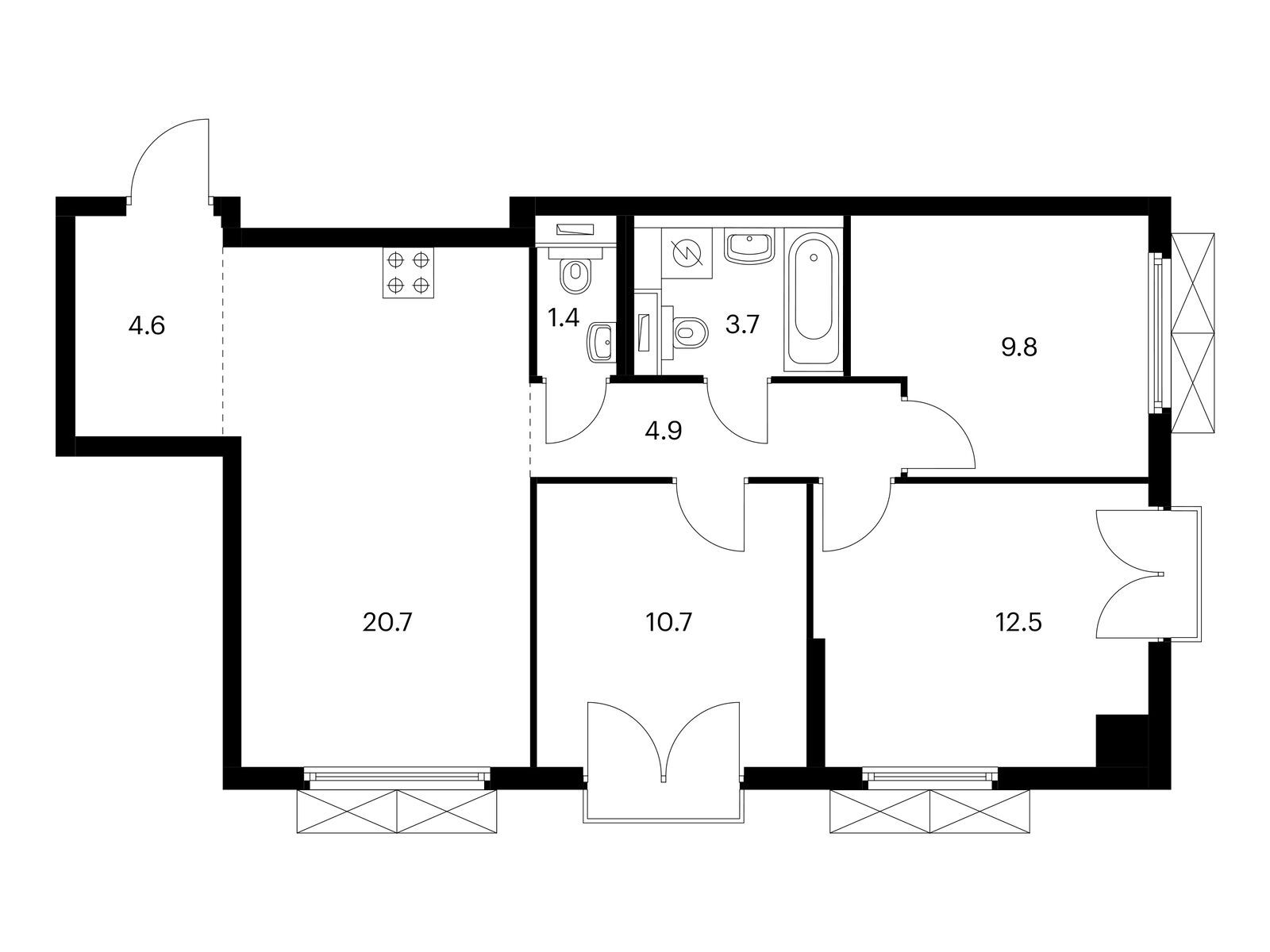 3-комнатная, 68.3 м2, Красноказарменная 15