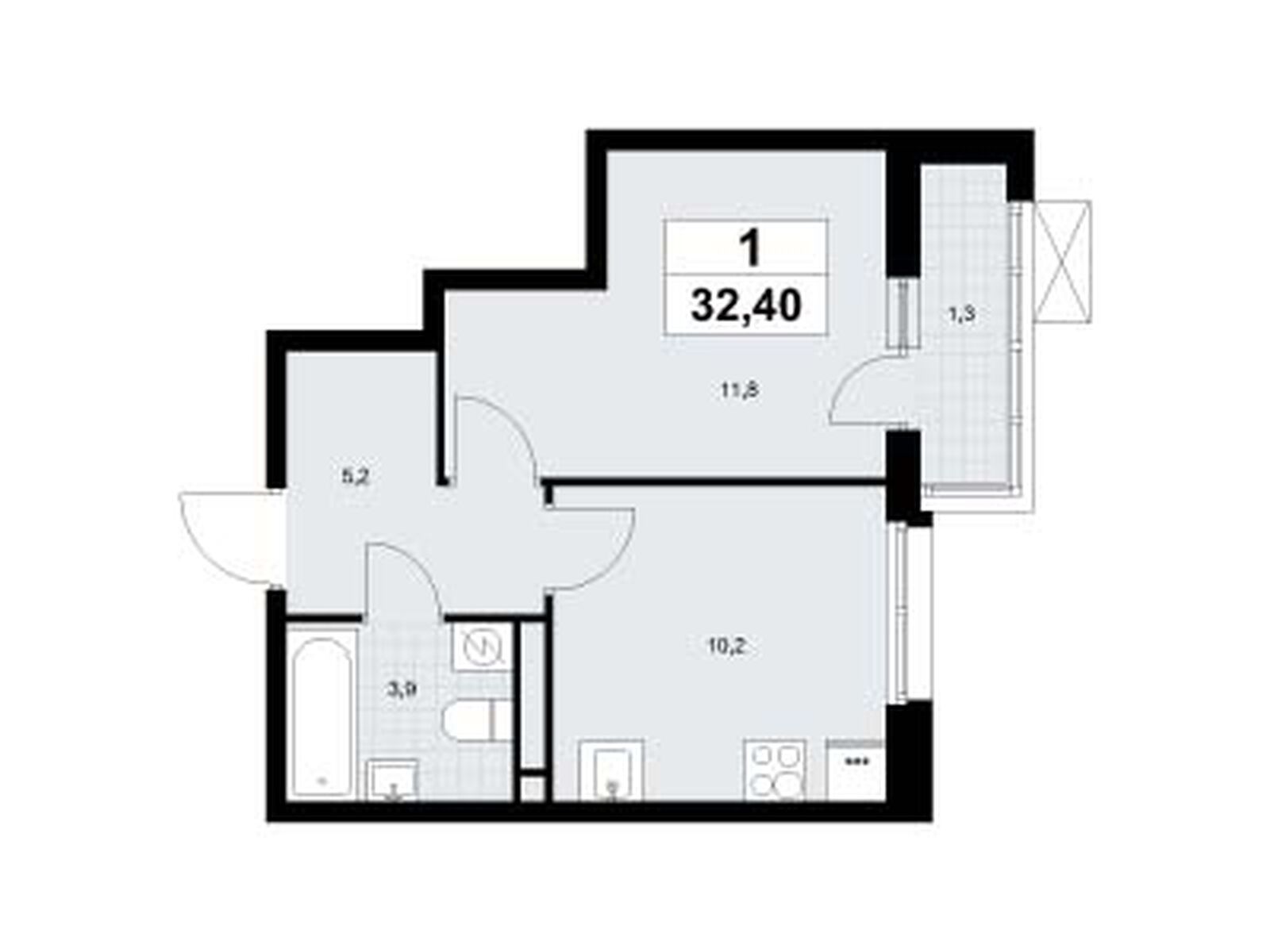 1-комнатная, 32.4 м2, ЖК «Родные кварталы»